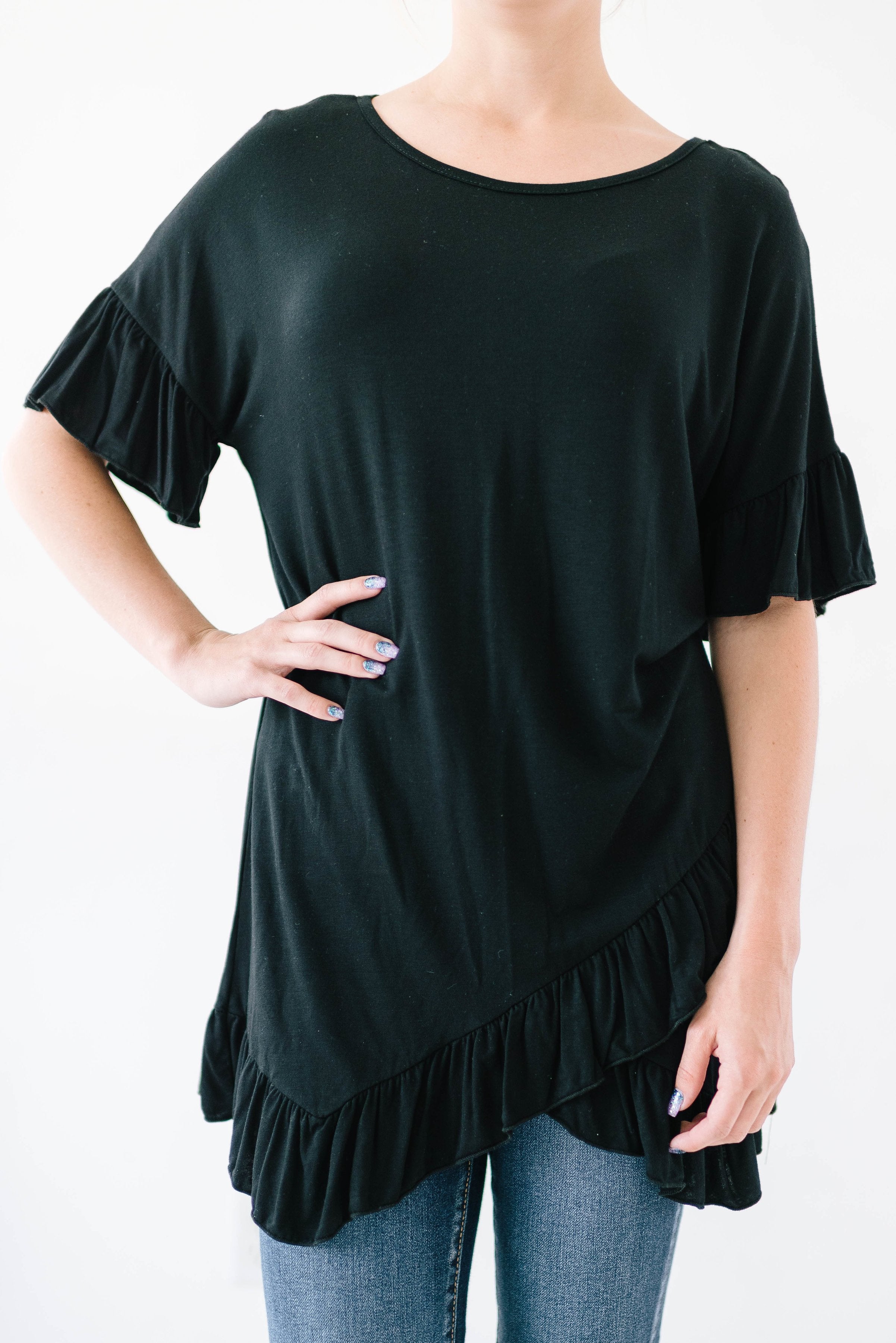 Weekend Ruffles Black Top