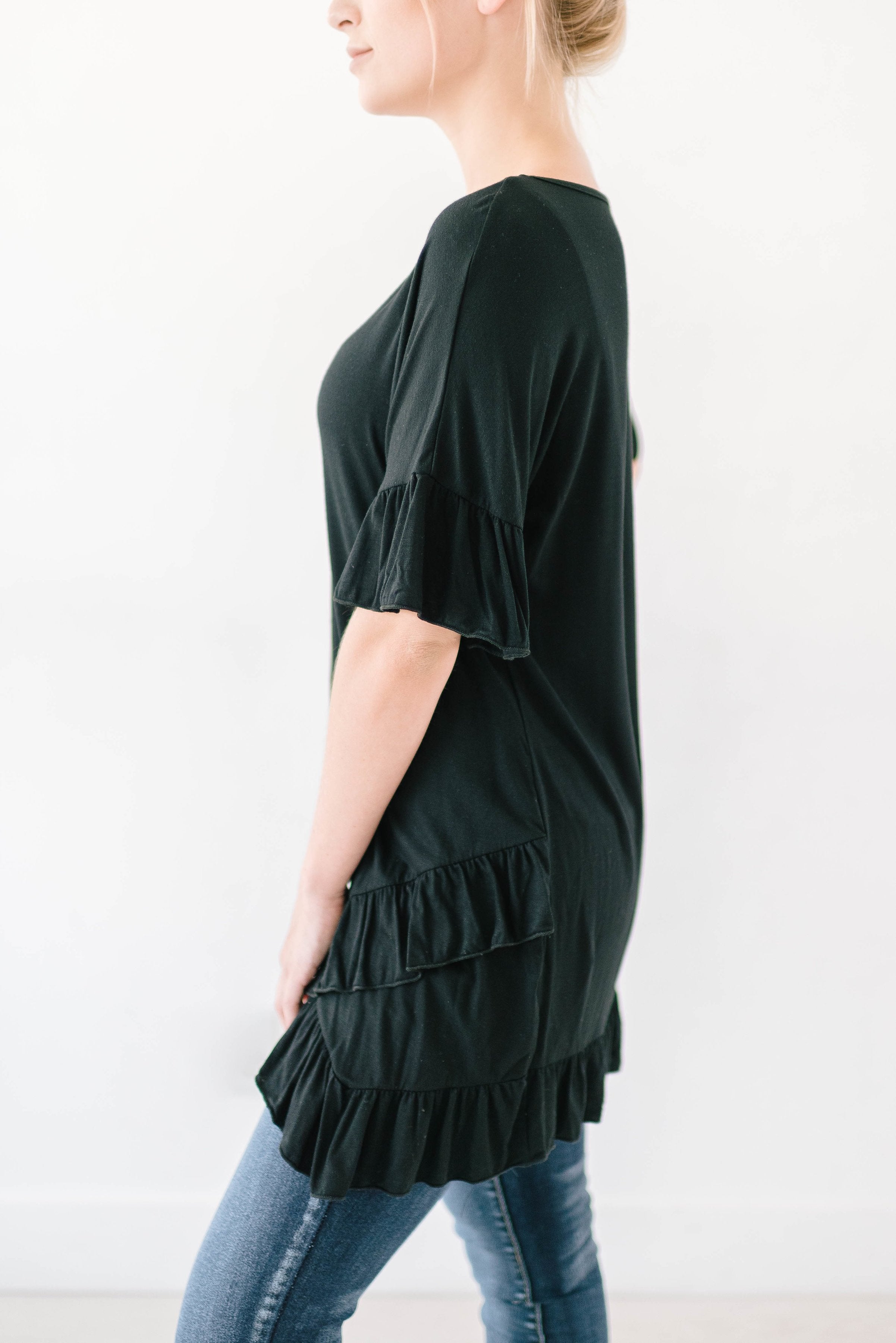 Weekend Ruffles Black Top