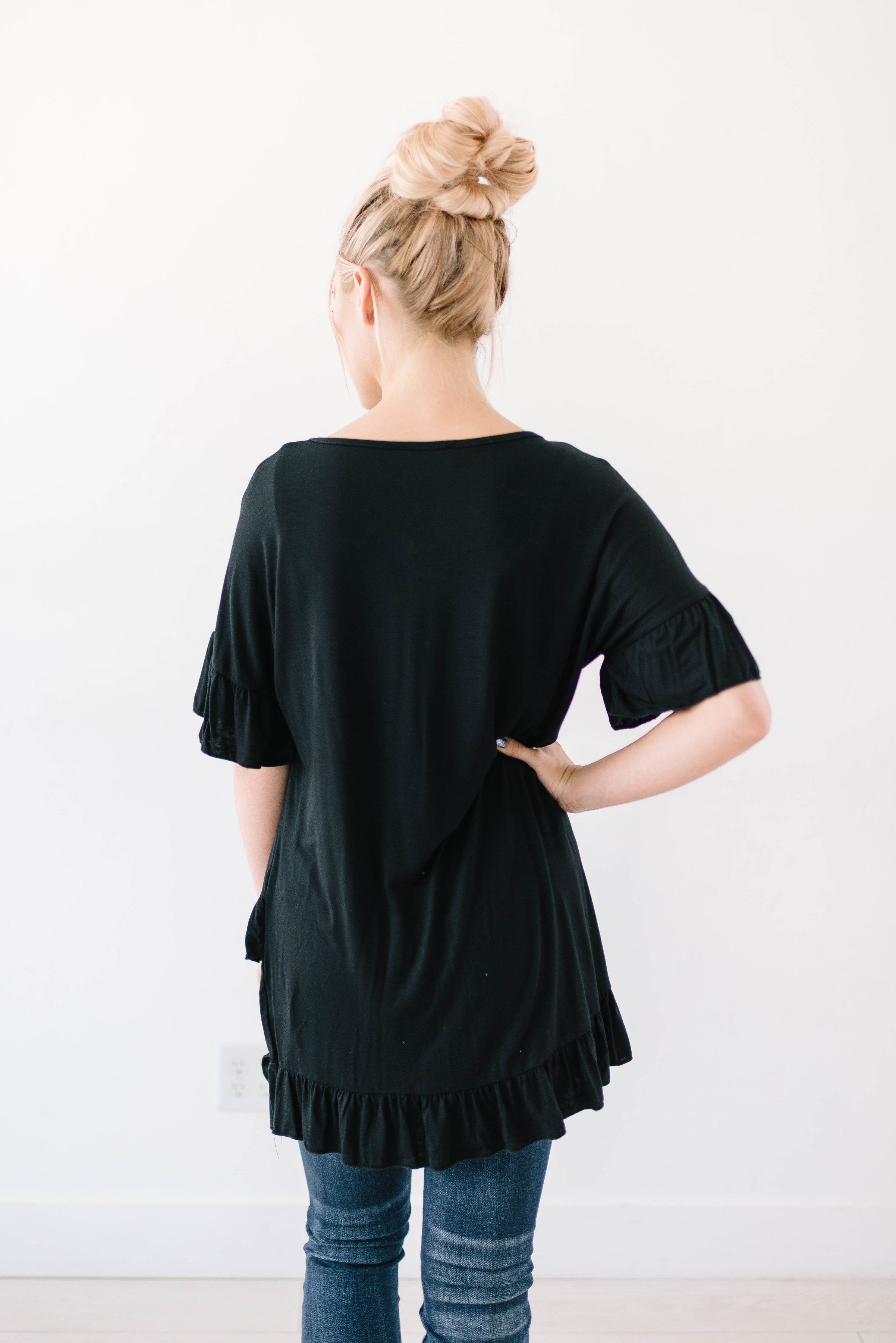 Weekend Ruffles Black Top