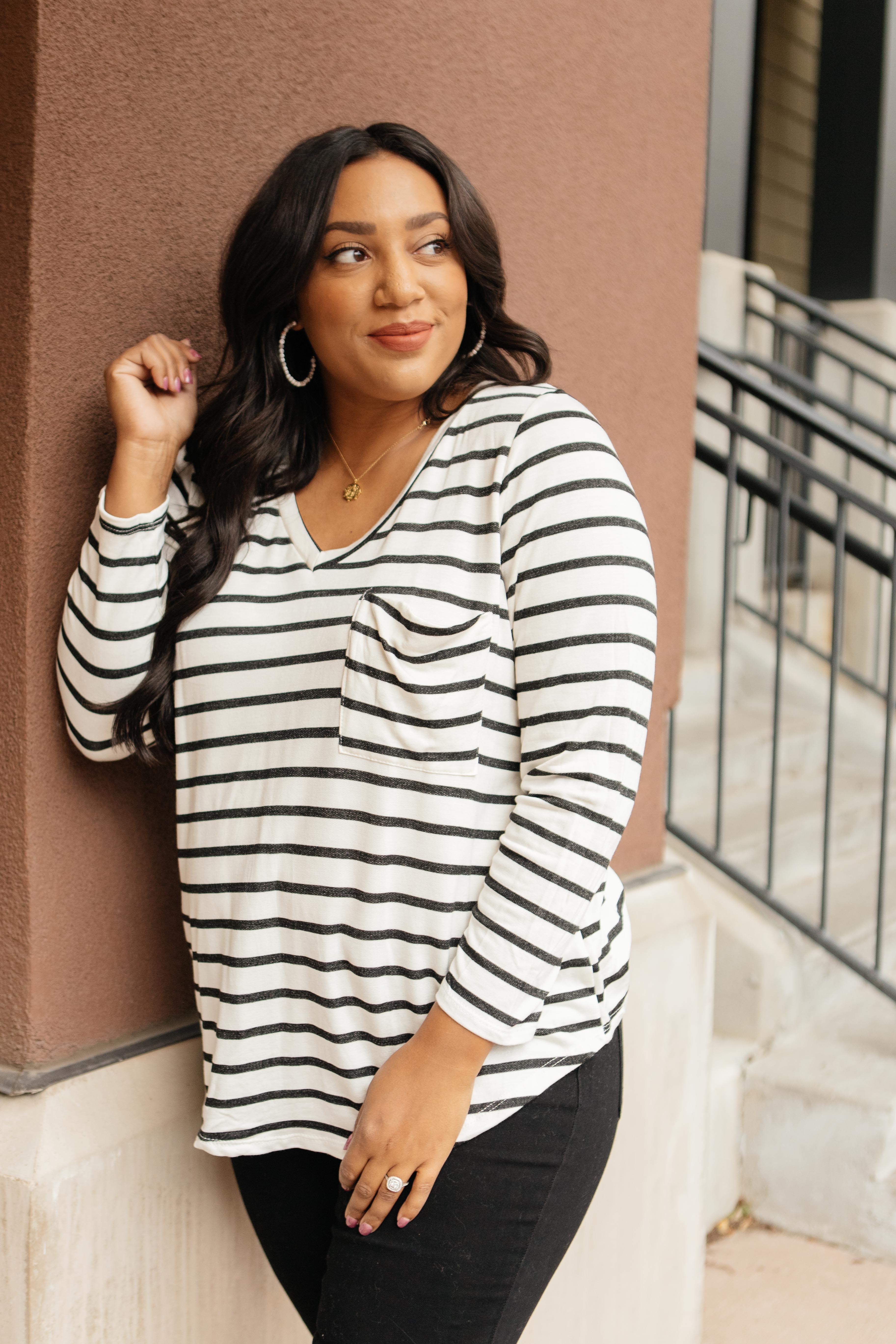 Basically Striped Long Sleeve Top in Ivory and Black