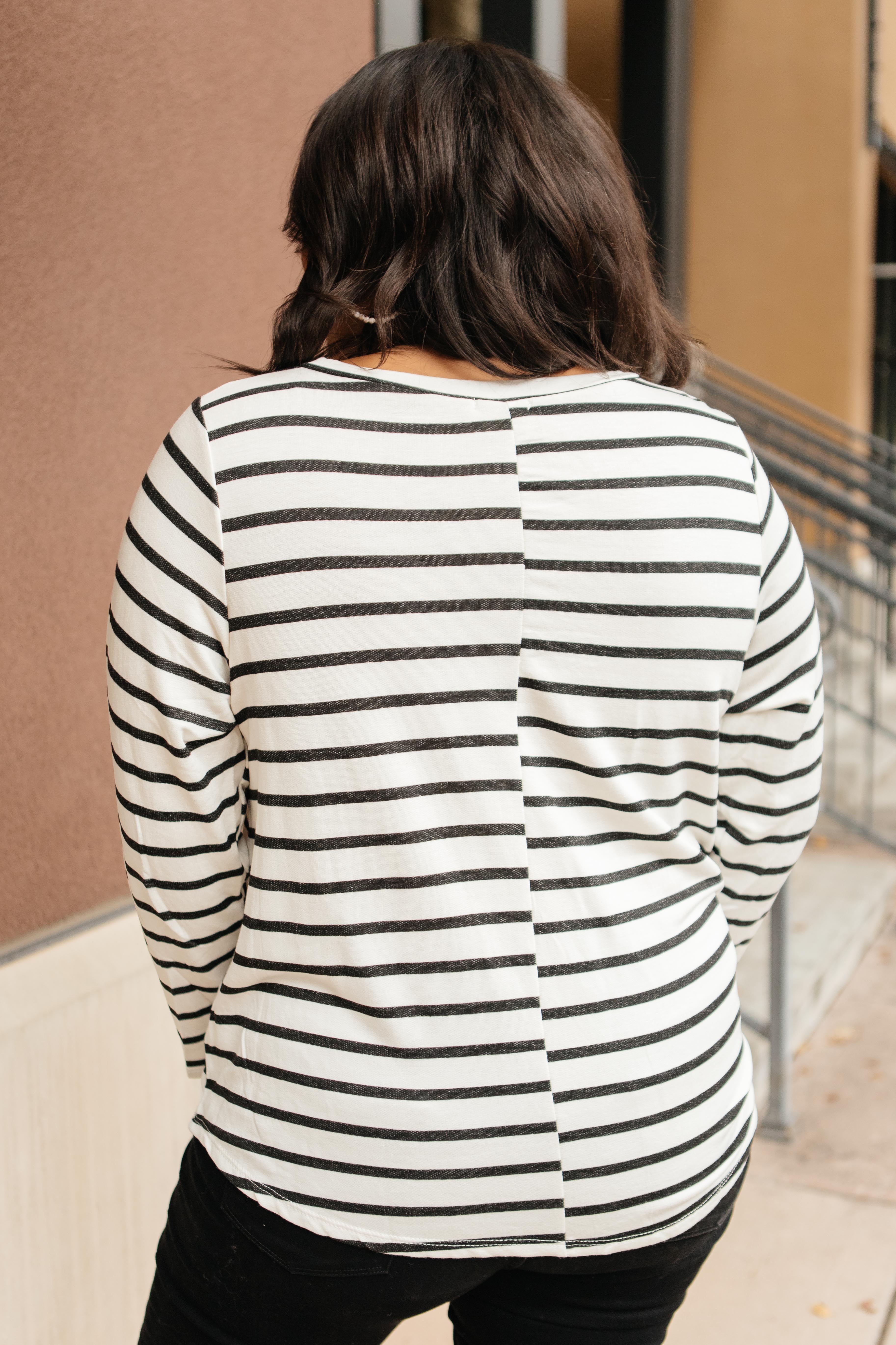 Basically Striped Long Sleeve Top in Ivory and Black