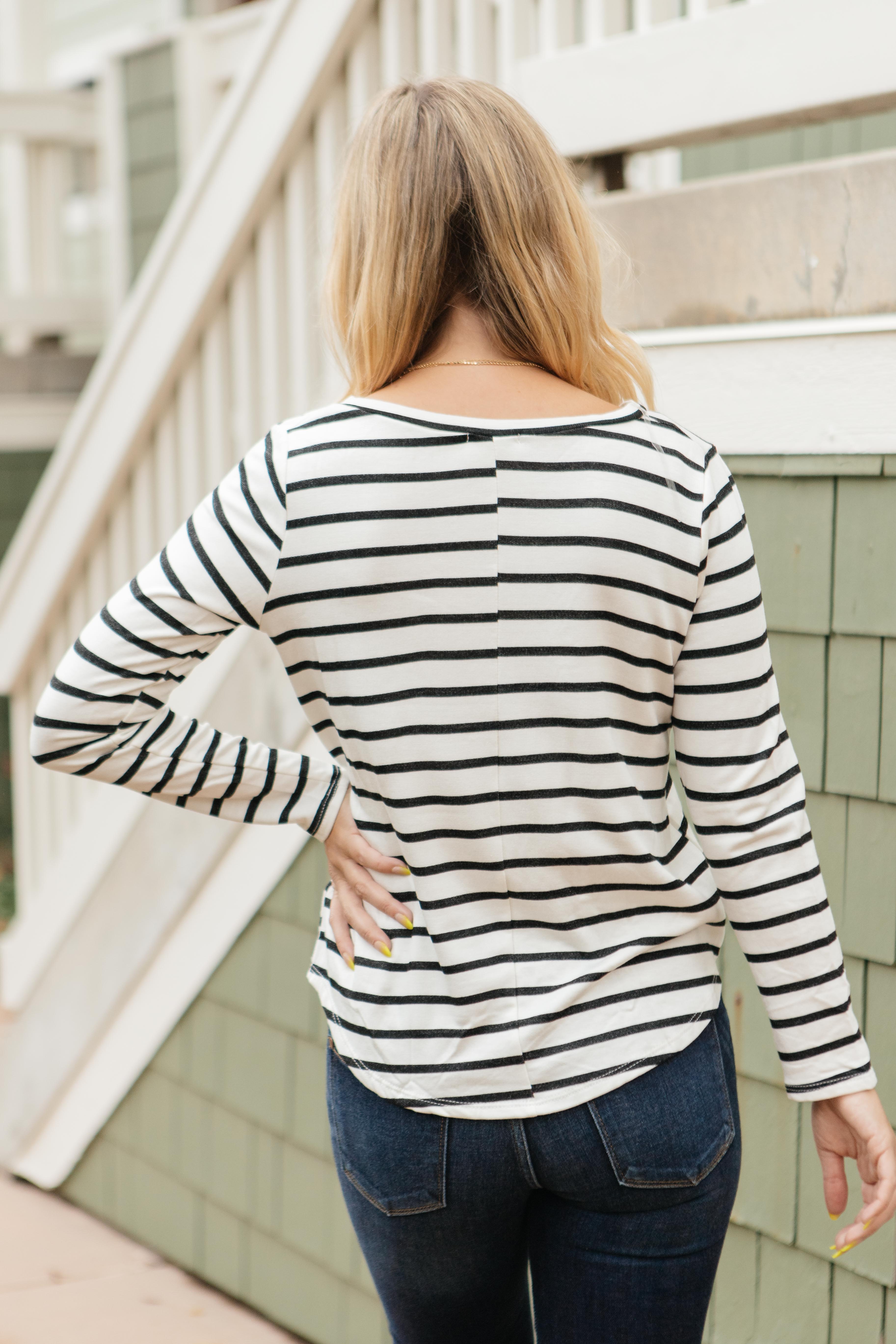 Basically Striped Long Sleeve Top in Ivory and Black