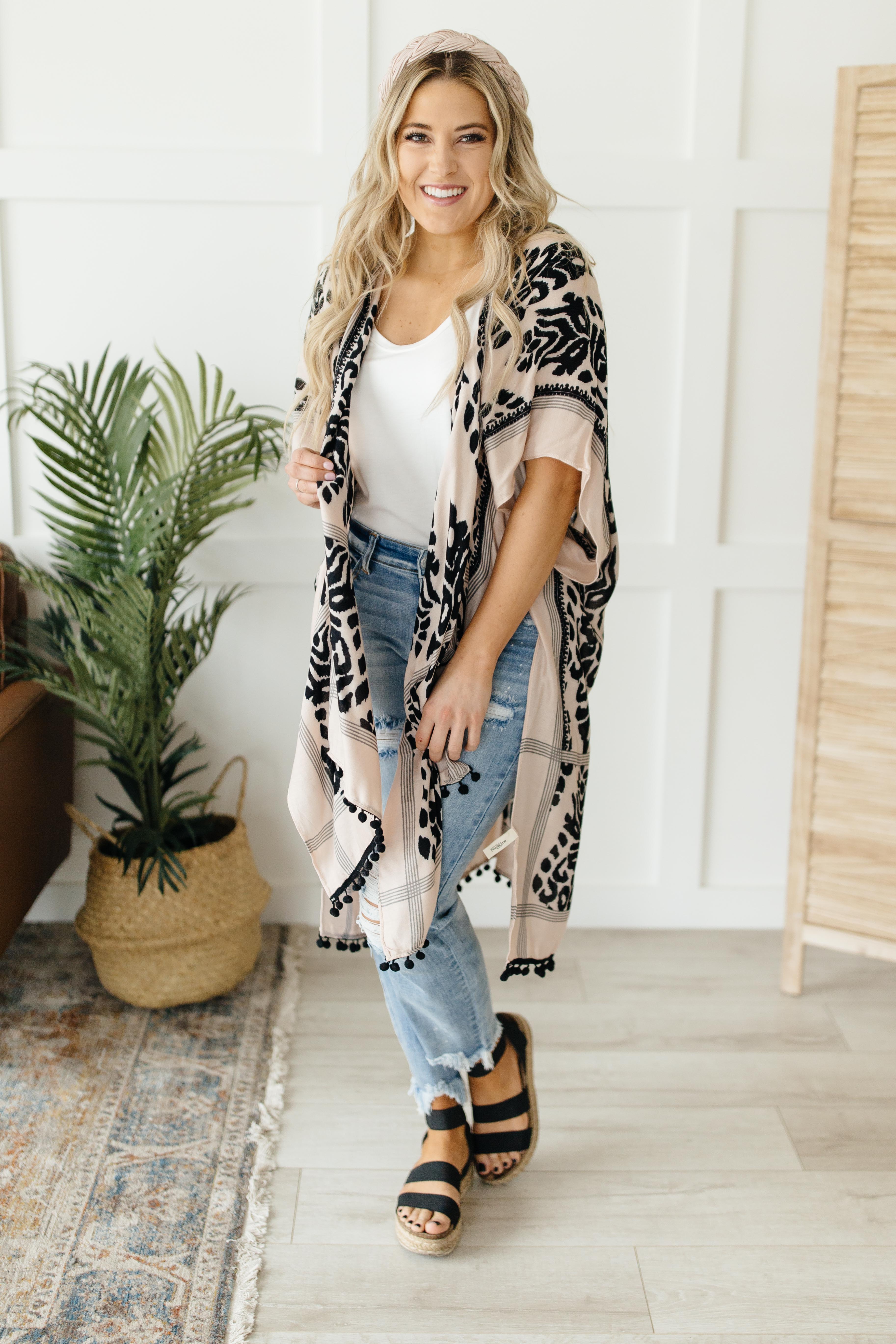Black & Blush Print Kimono