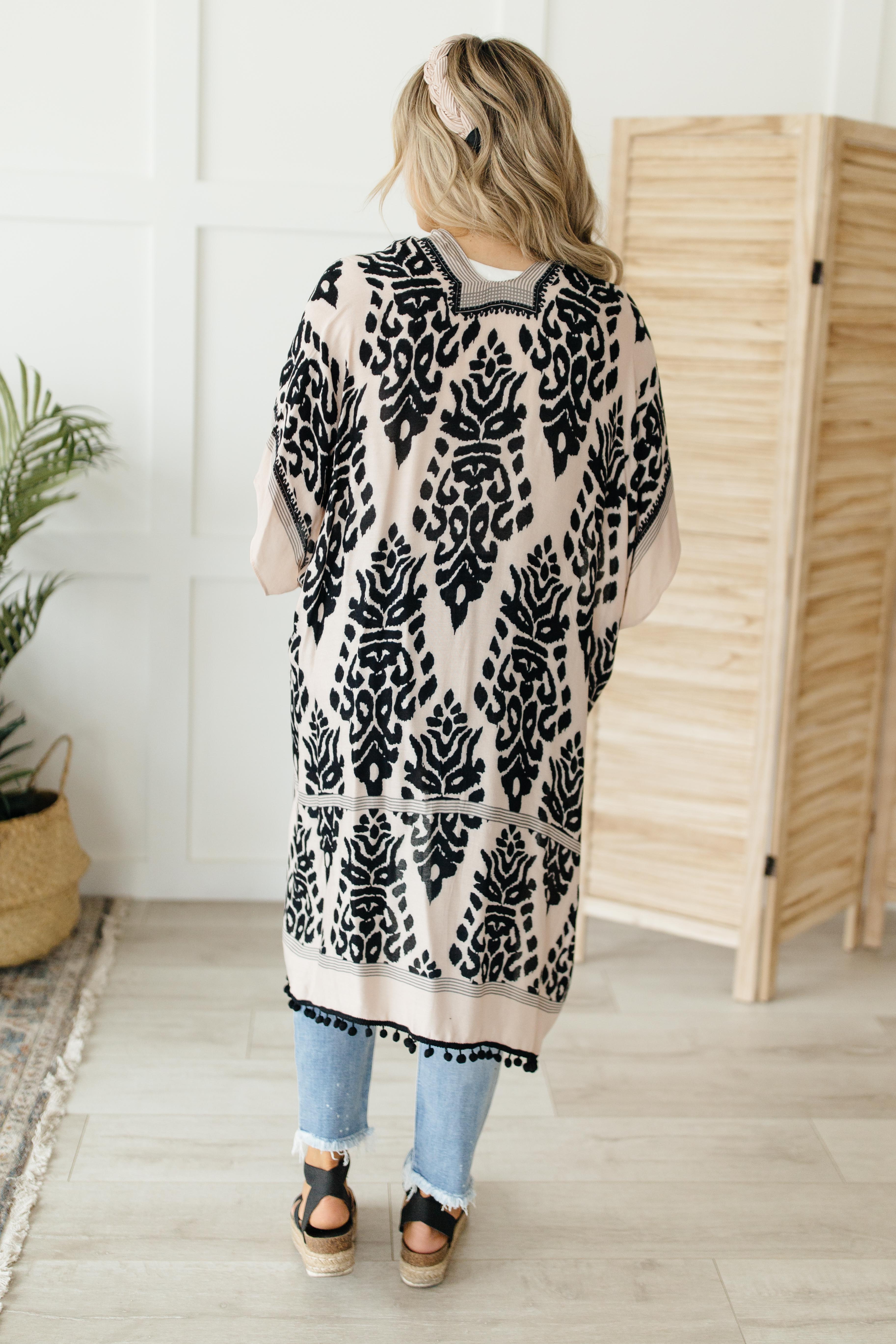 Black & Blush Print Kimono