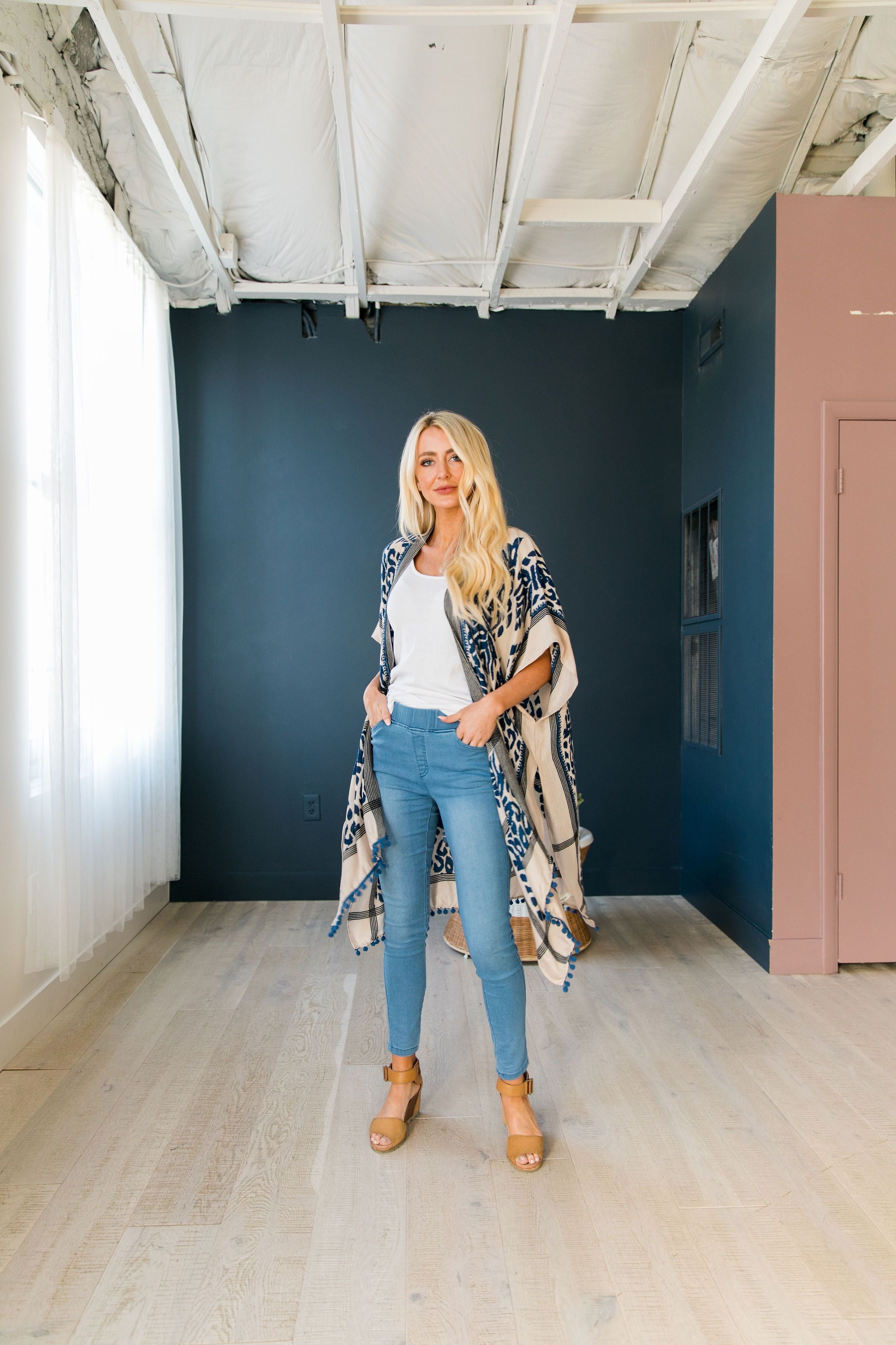 Blue + Ivory Boho Print Kimono