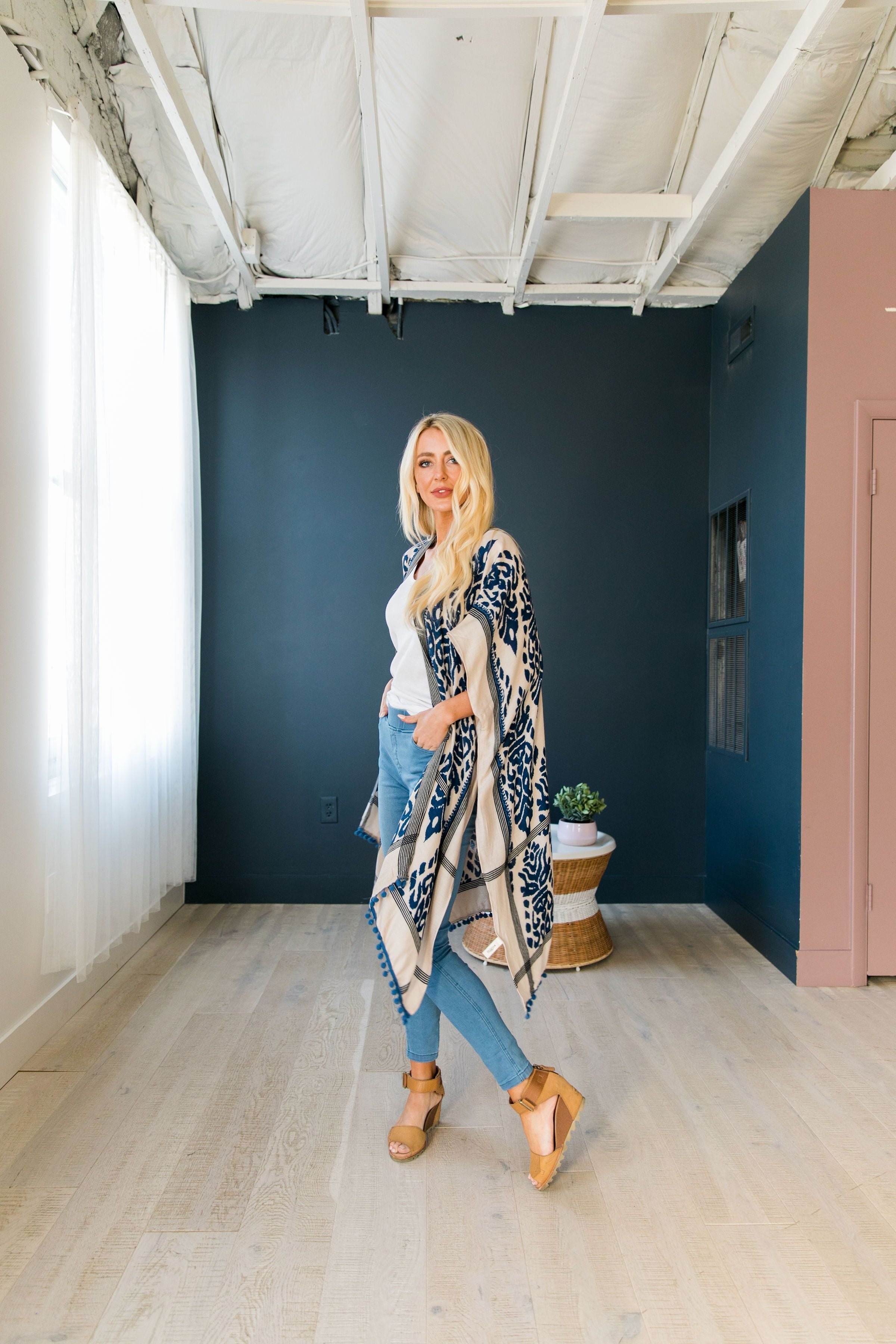 Blue + Ivory Boho Print Kimono
