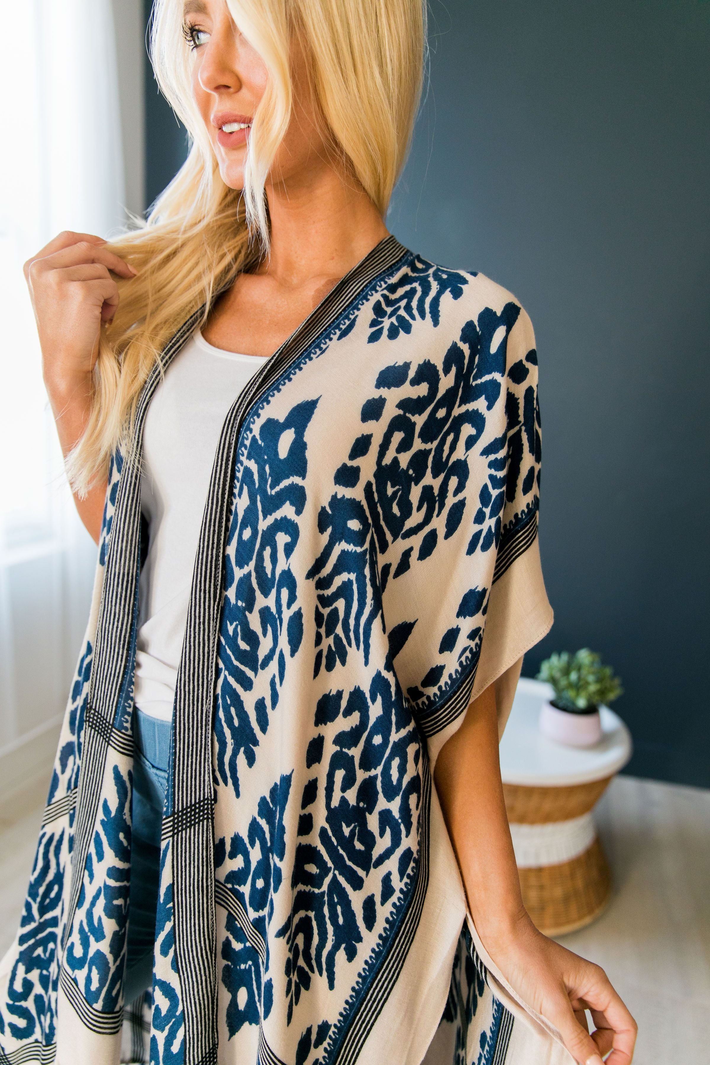 Blue + Ivory Boho Print Kimono