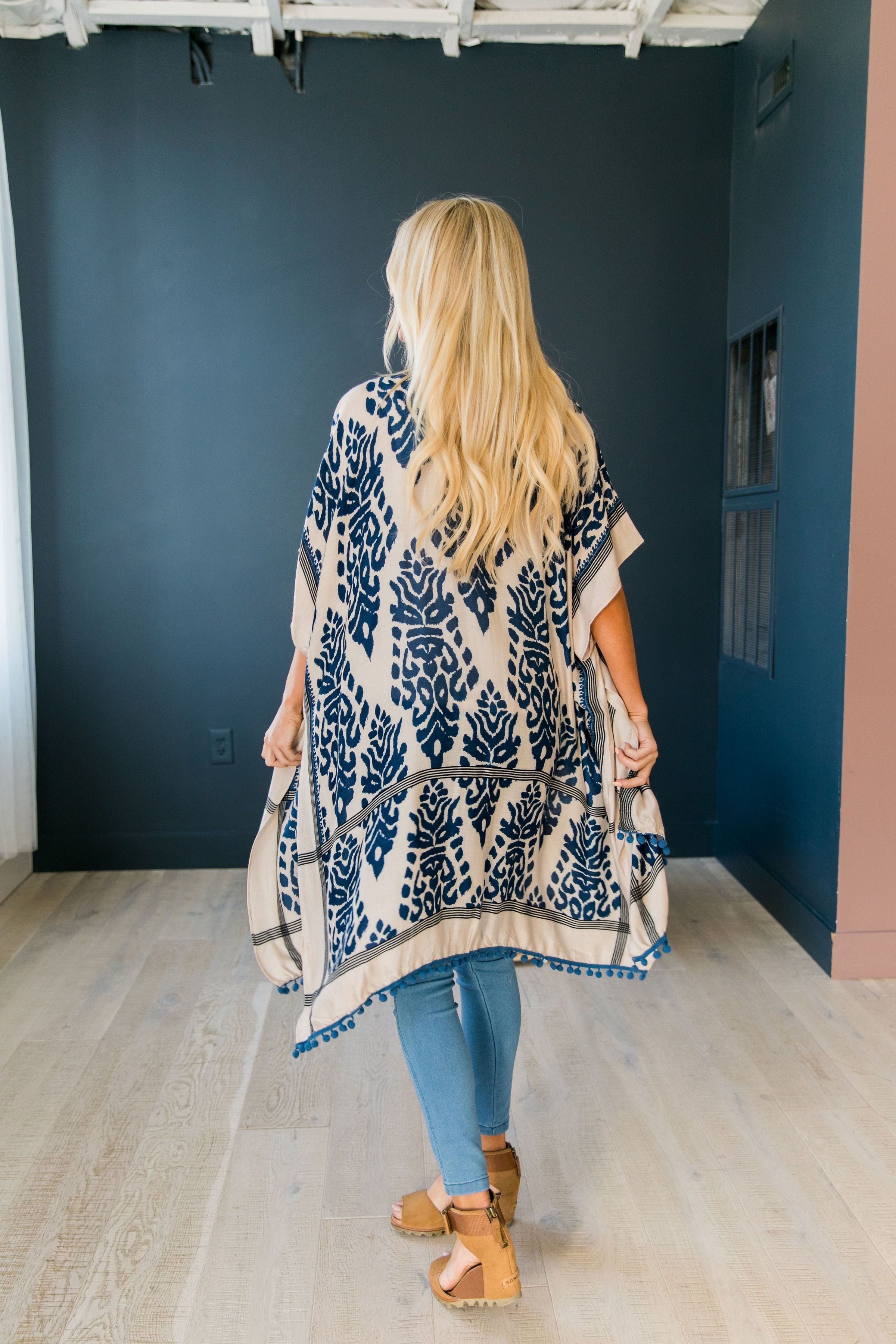 Blue + Ivory Boho Print Kimono