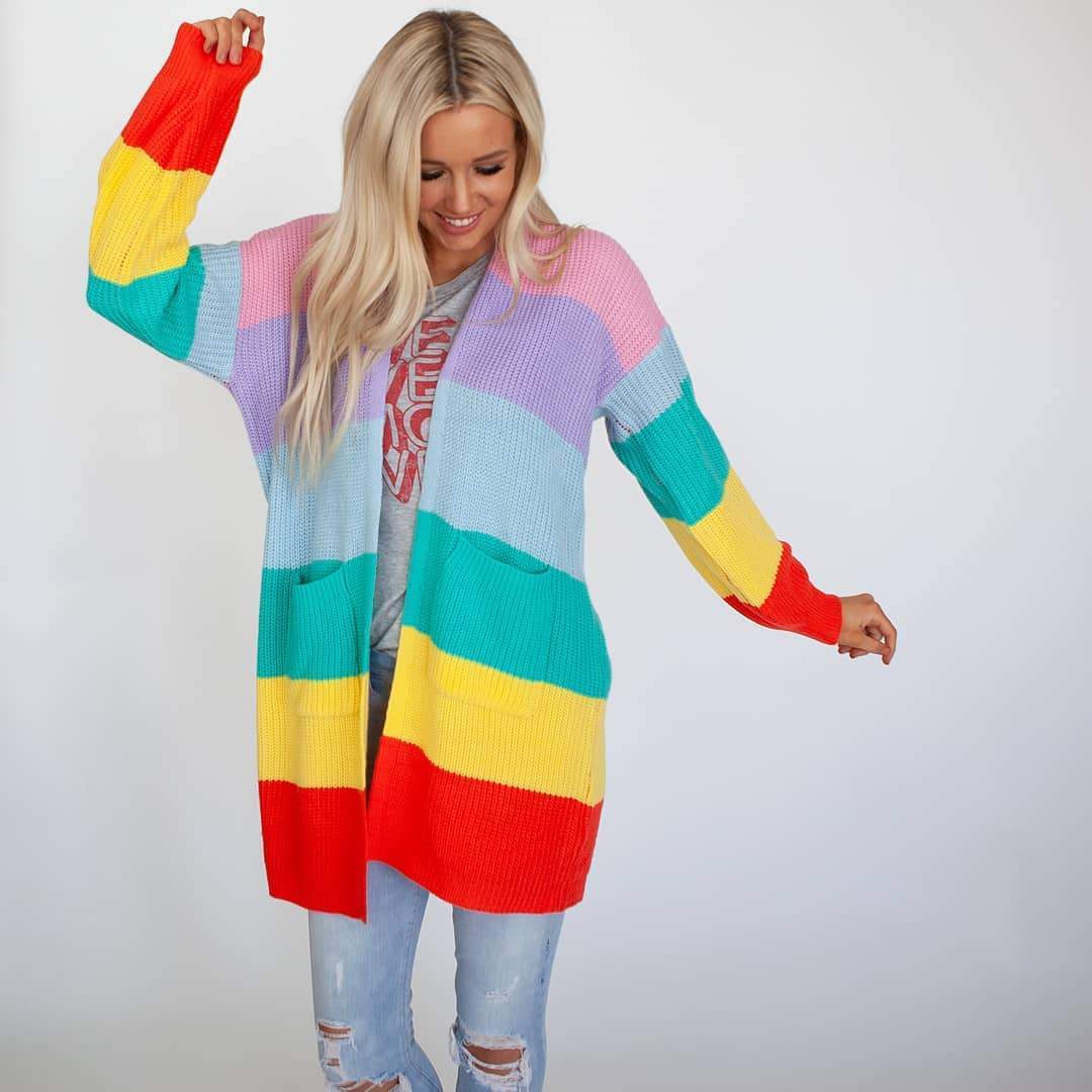 Bright Cable Knit Color Block Cardi