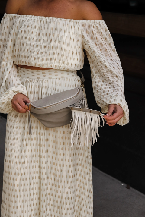 PREORDER: Suede Removeable Fringe Fanny Pack Bum Bag in Gray