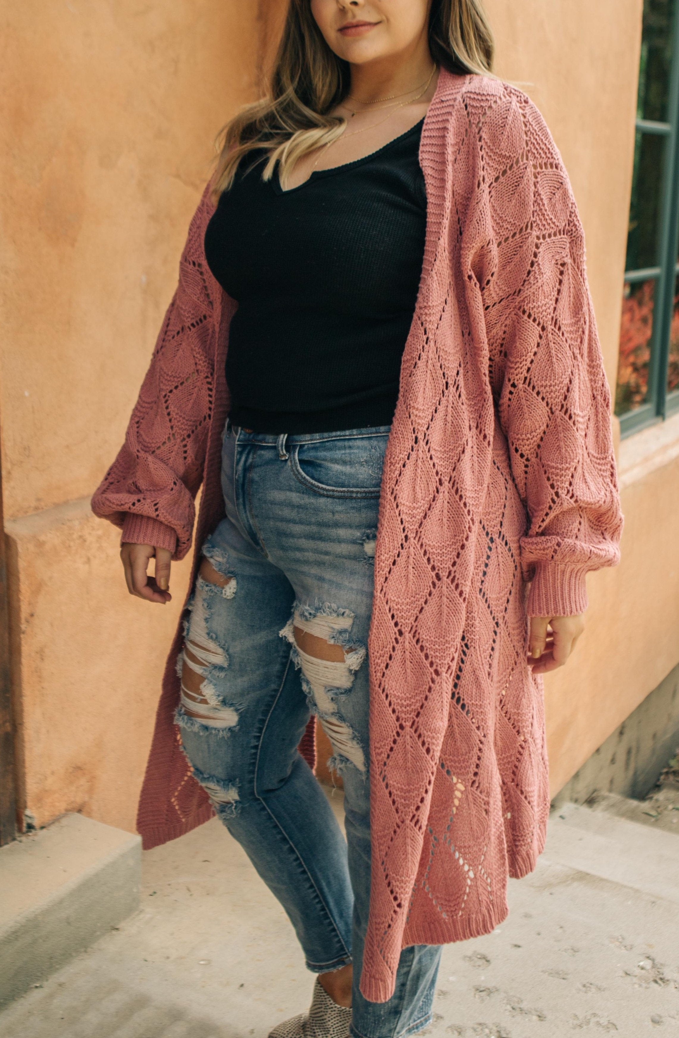 Choose Me Chunky Cardigan in Rose