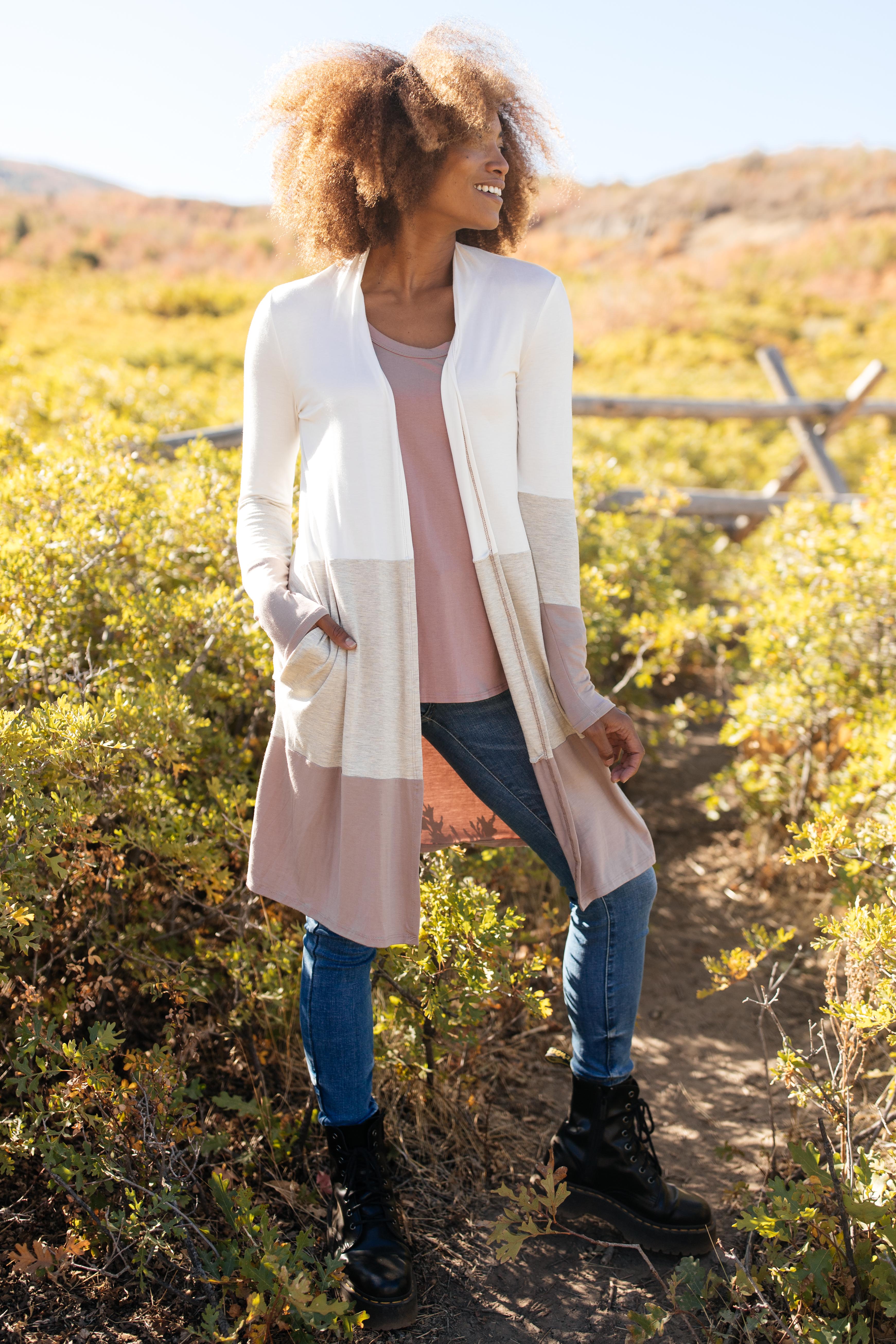 Clarissa Striped Cardigan in Mocha