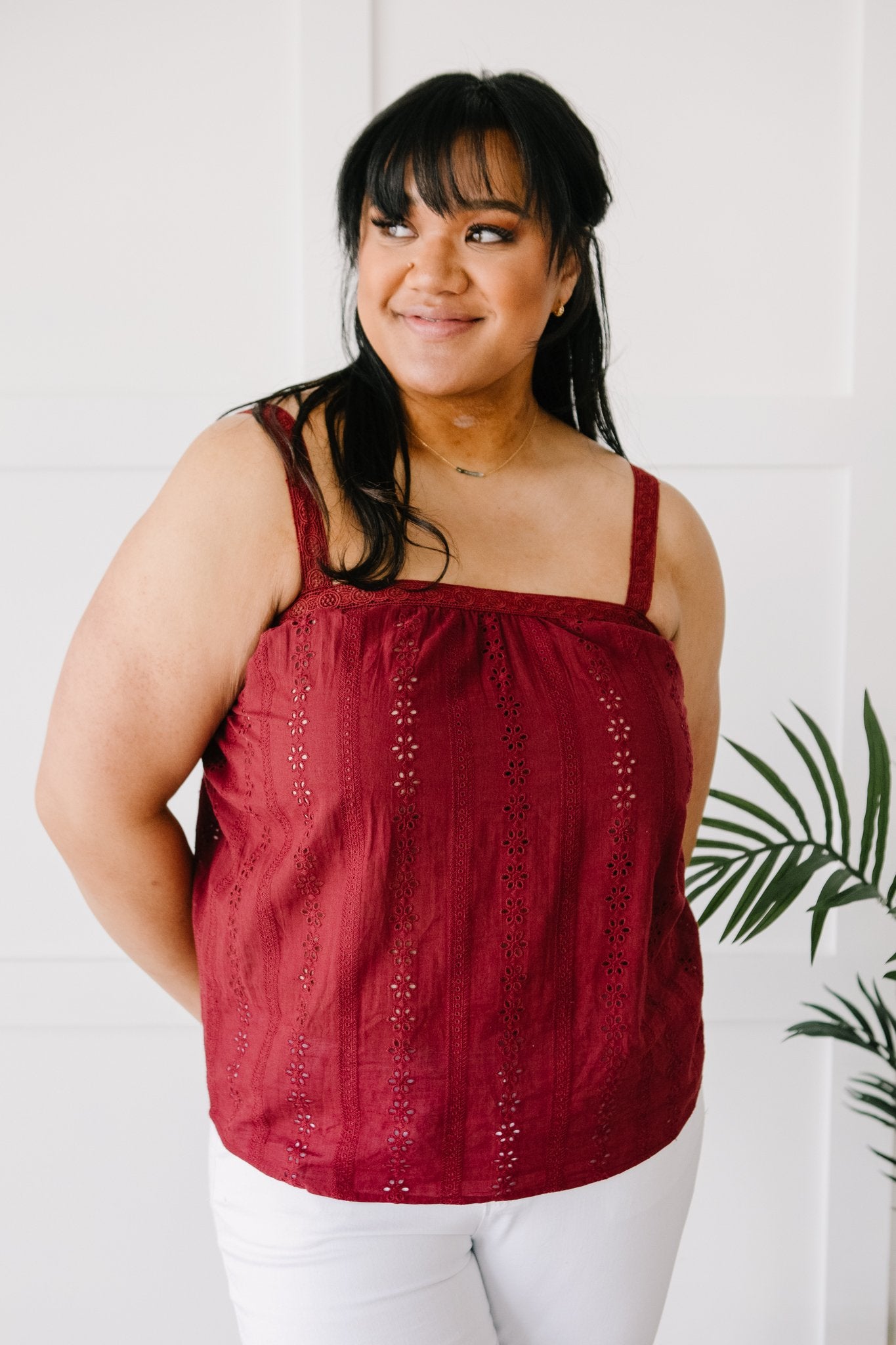 Eyelet You Know Camisole In Burgundy