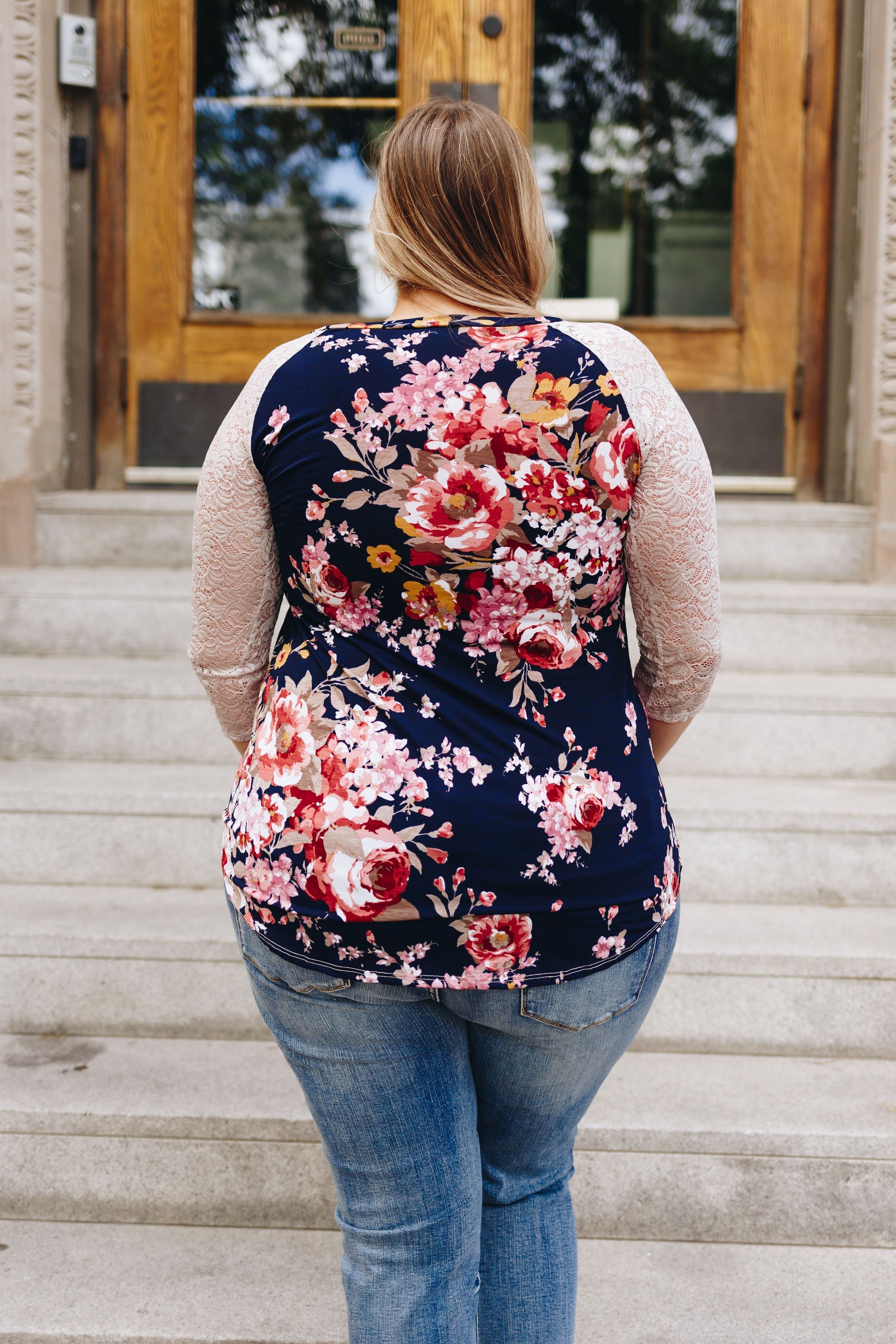 Floral + Lace Raglan Sleeve Tee