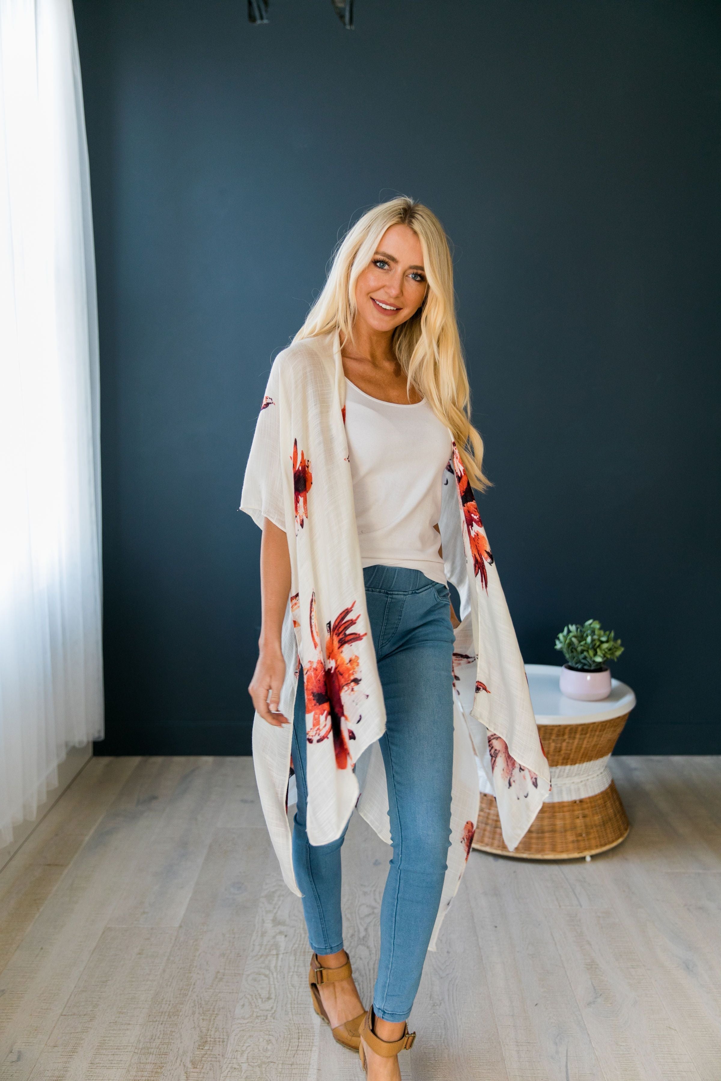 Flowing Floral Kimono in Ivory