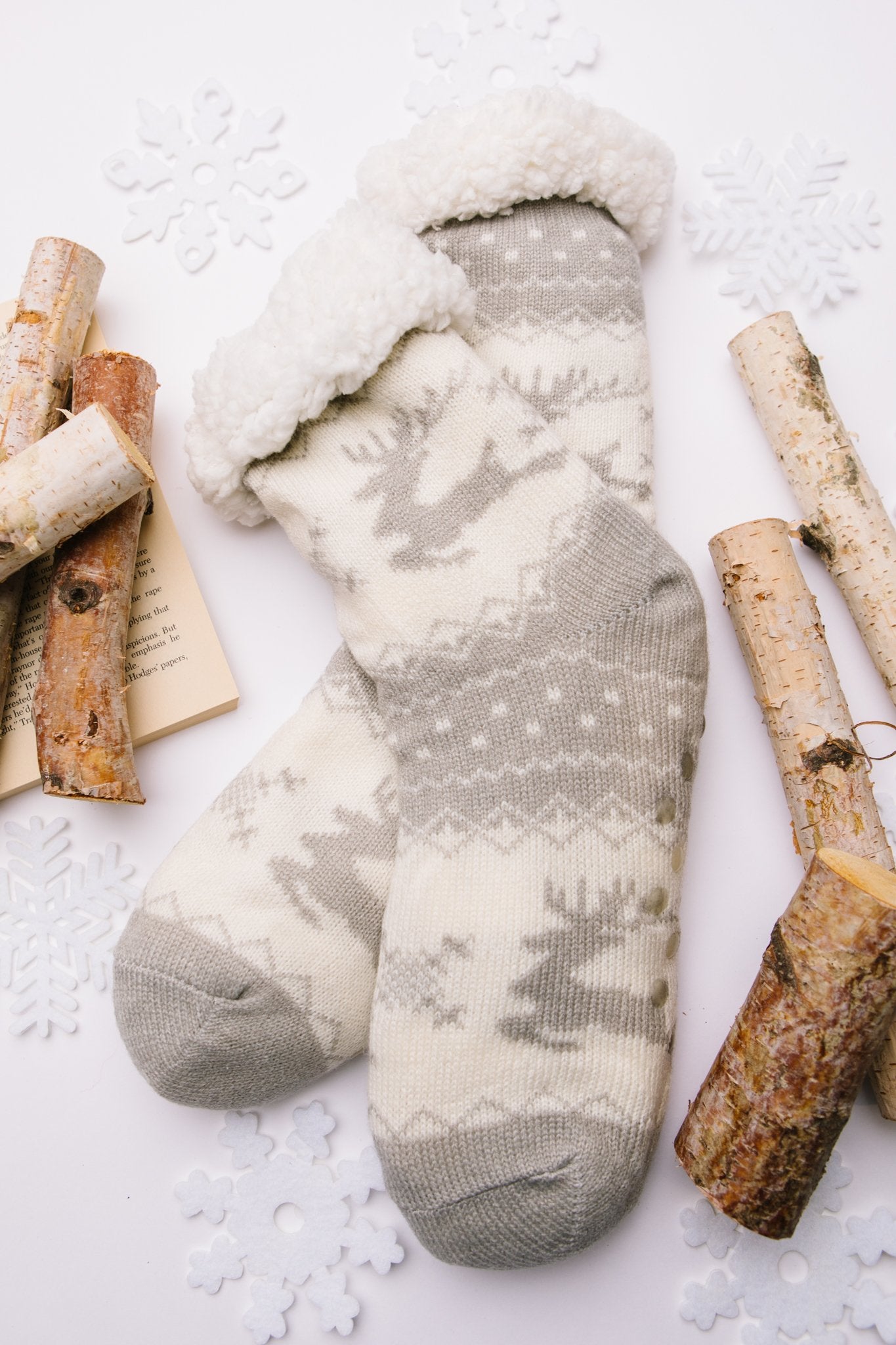 Fuzzy Holiday Socks In Gray