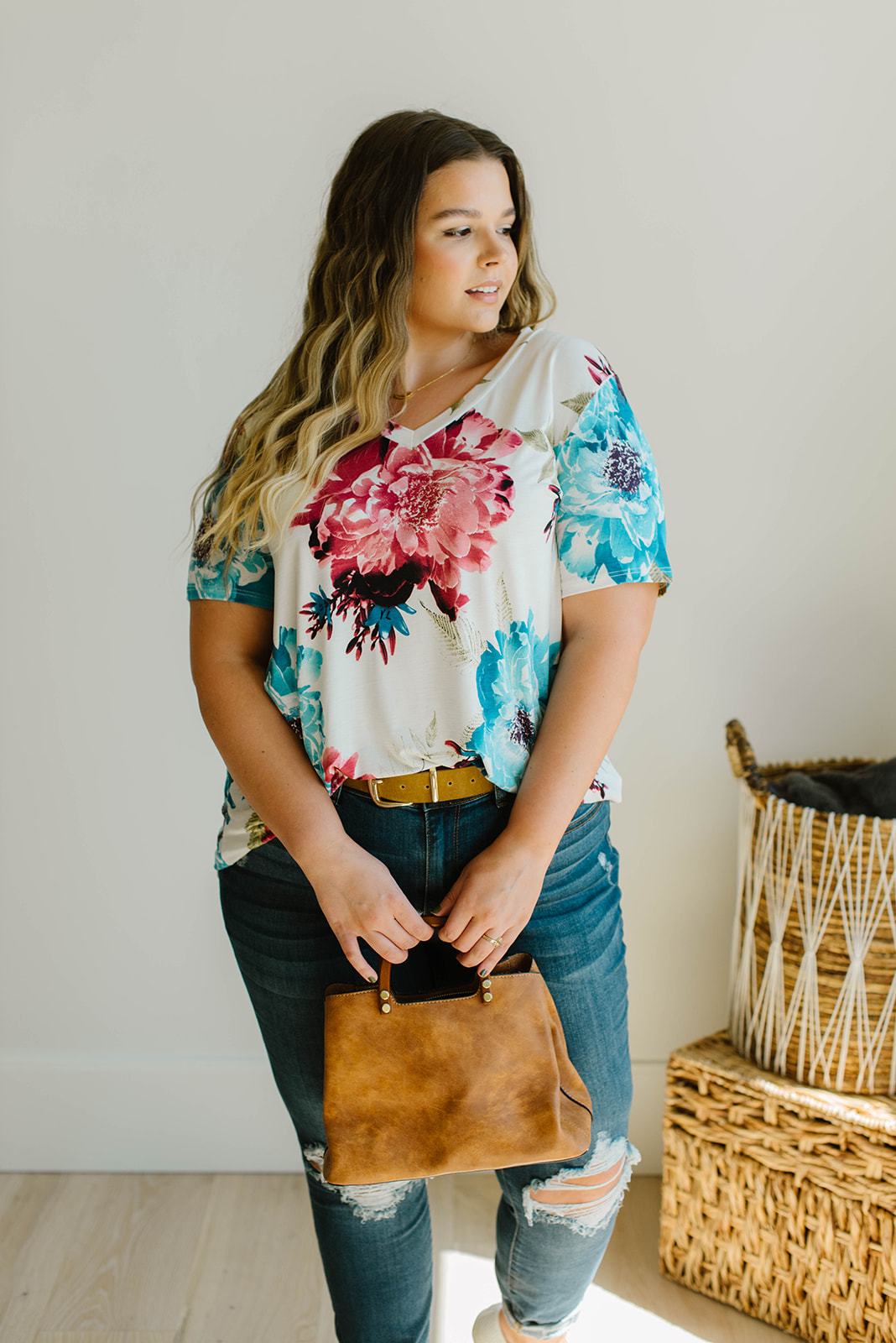 Grand Design Pink Floral V-Neck