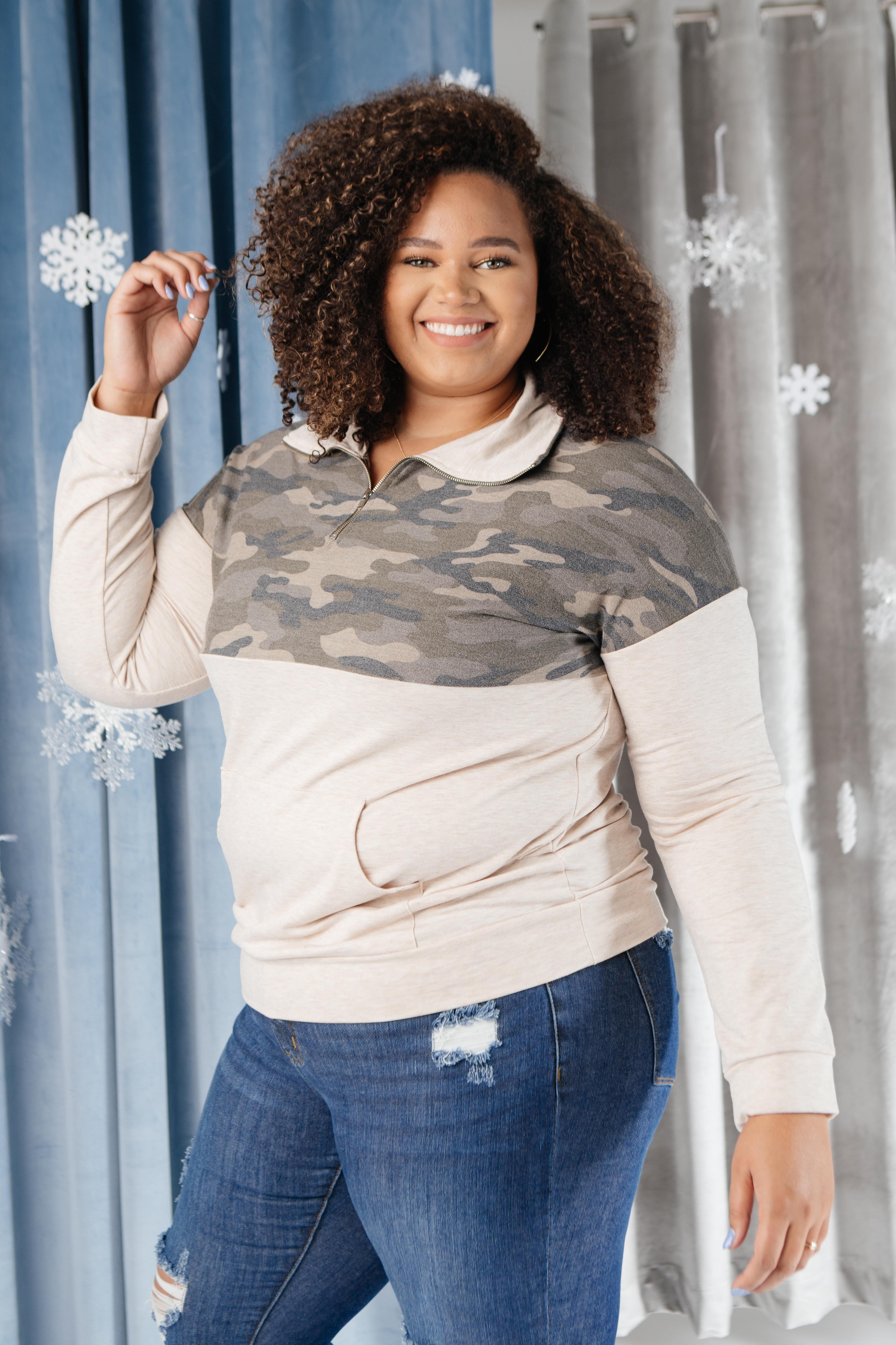 Half Camo Pullover in Oatmeal