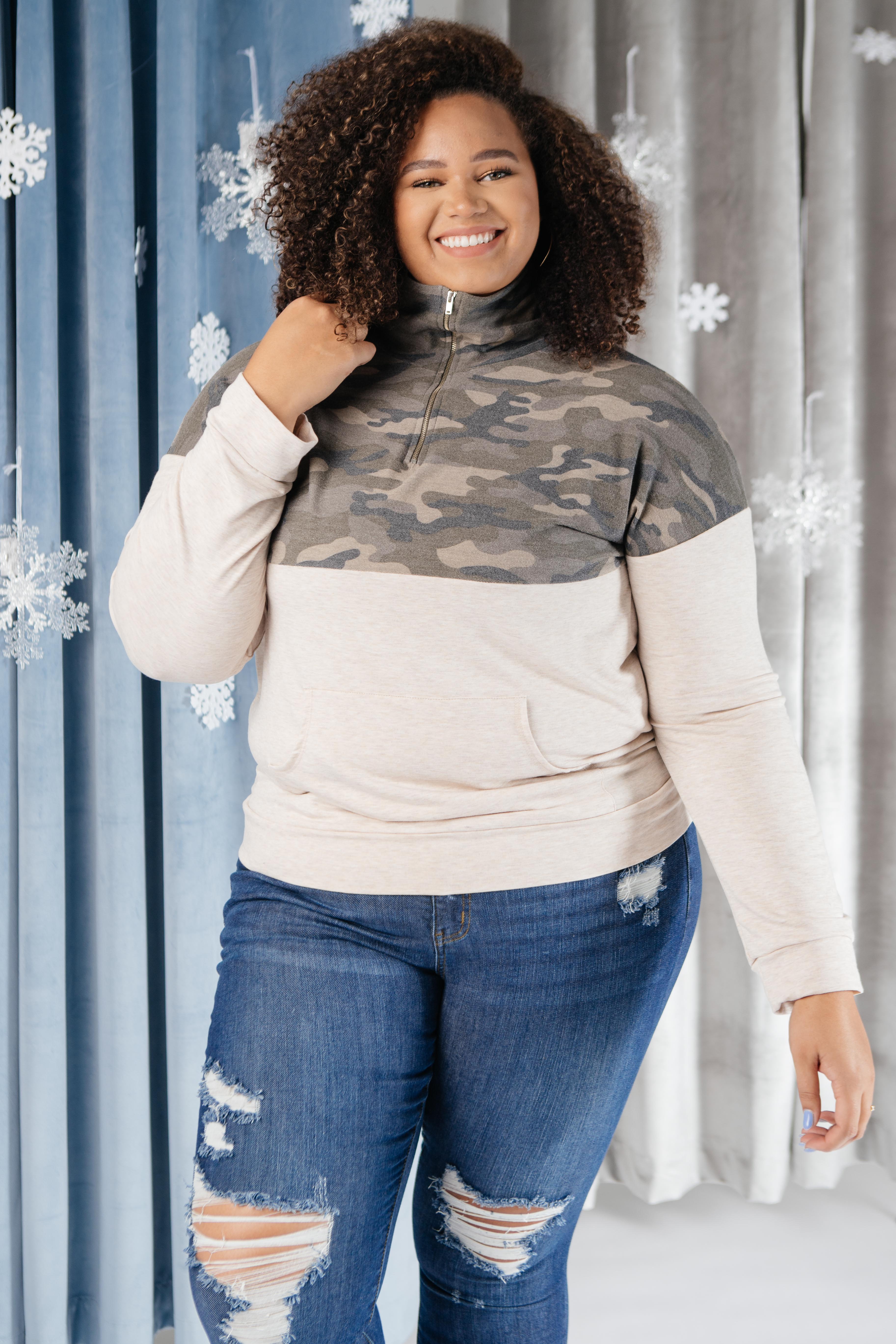 Half Camo Pullover in Oatmeal