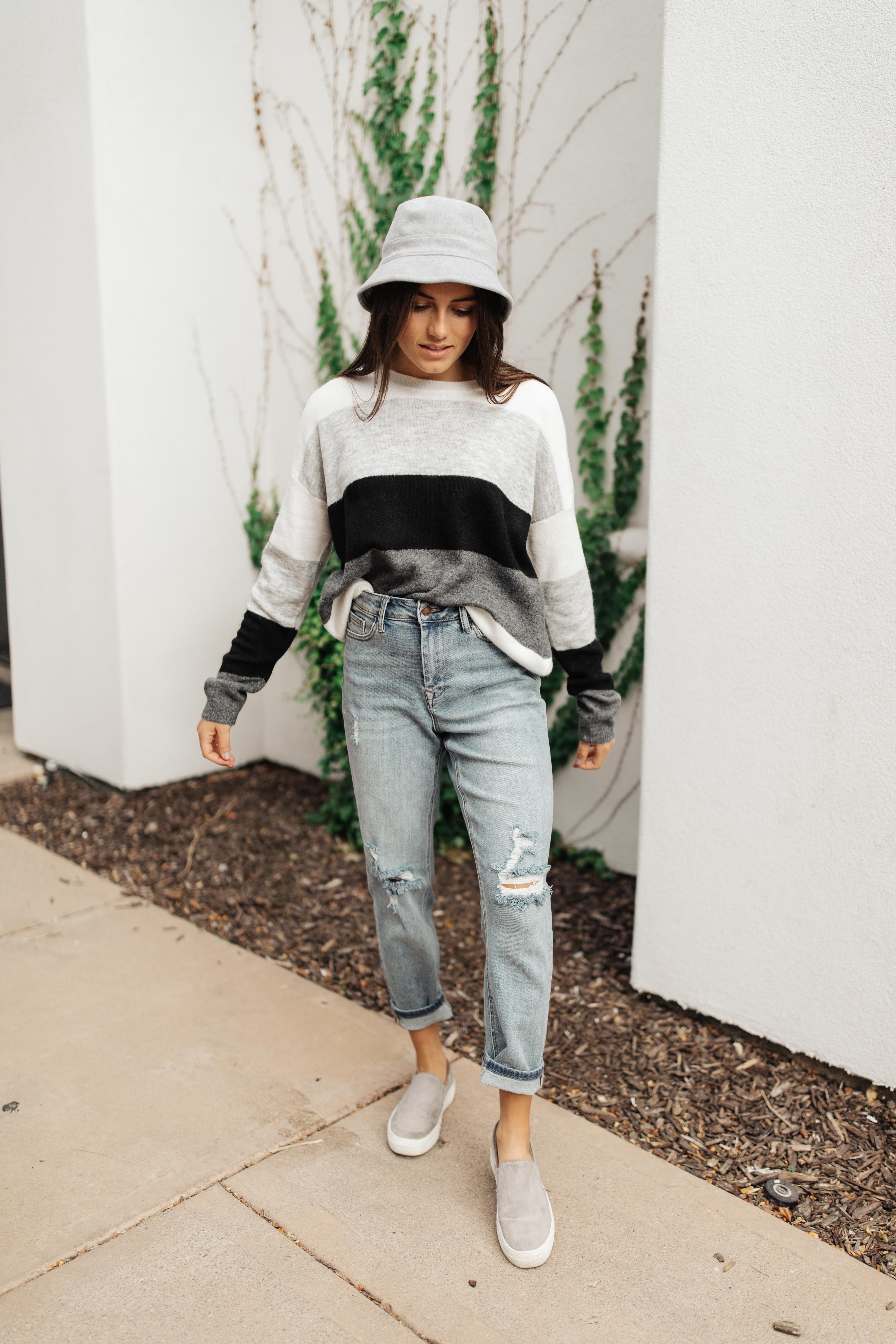 Heathered Heaven Striped Sweater In Winter Colors