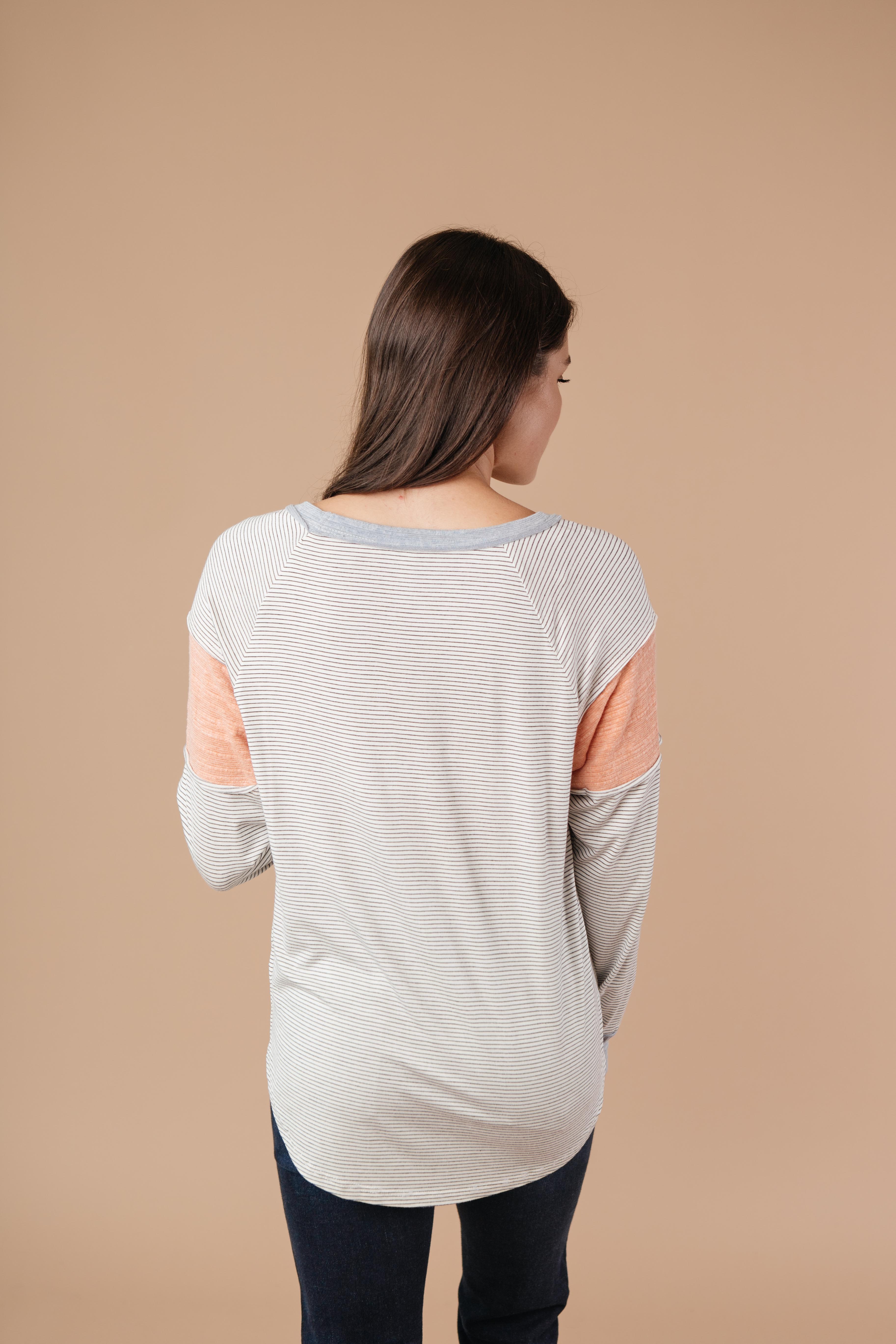 Home Base Contrast Long Sleeve Top In Heather Gray