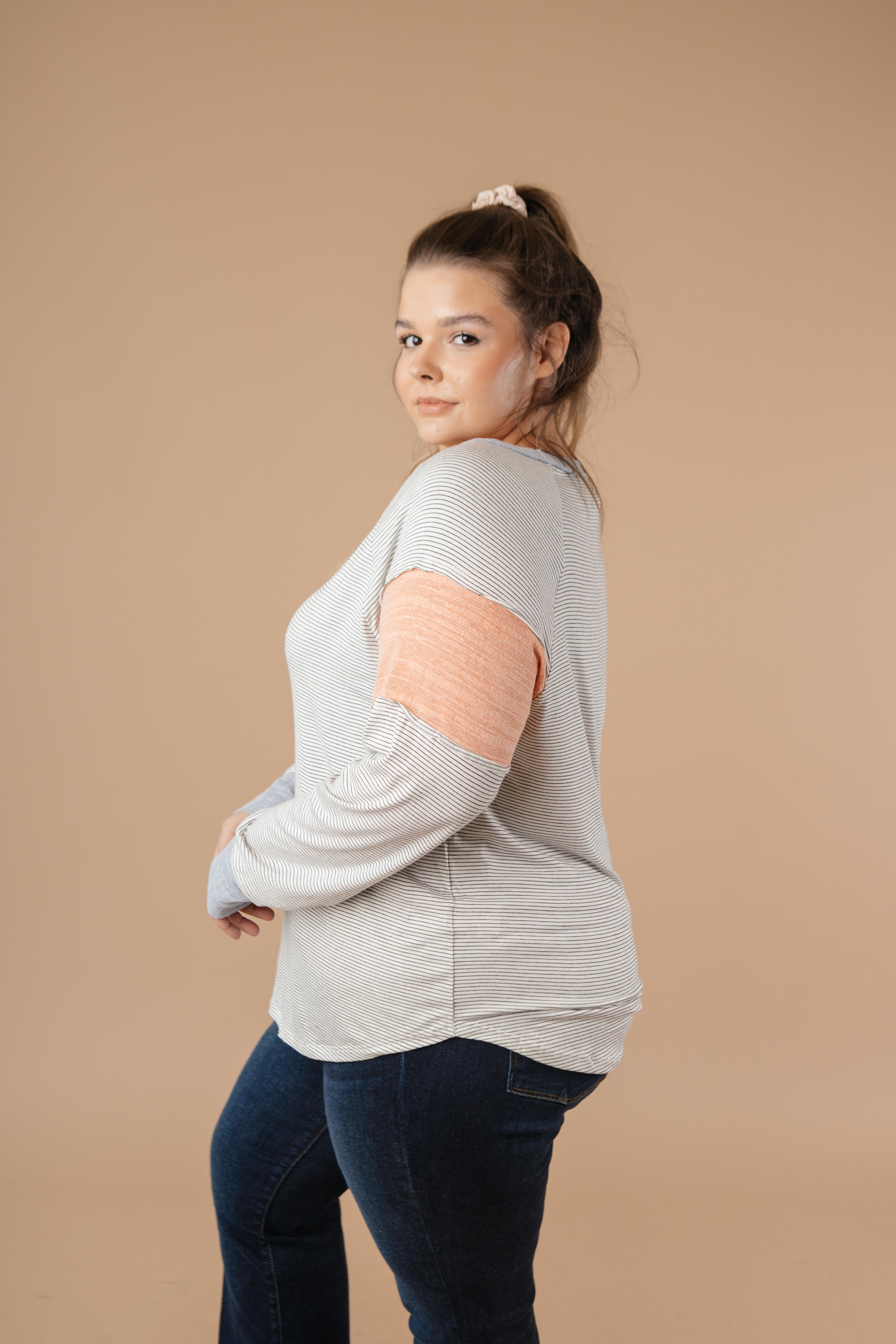 Home Base Contrast Long Sleeve Top In Heather Gray