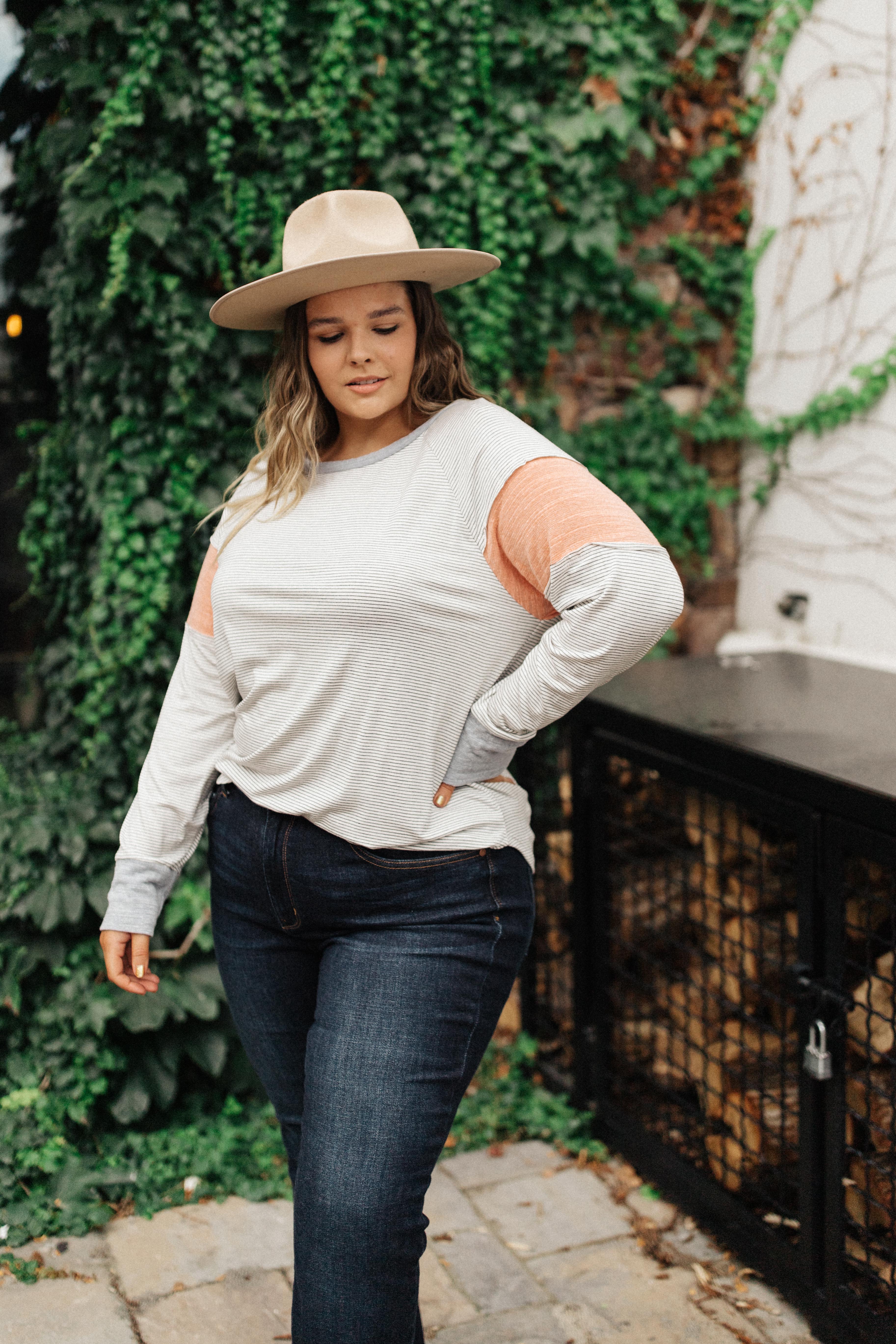 Home Base Contrast Long Sleeve Top In Heather Gray