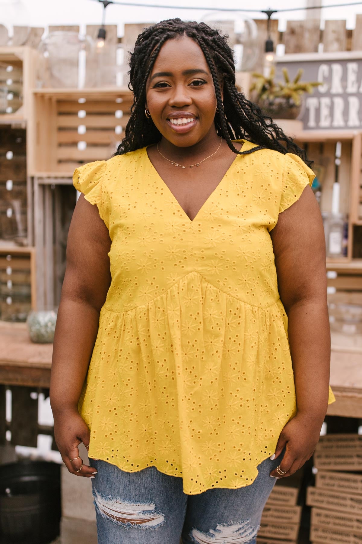 Lucy Eyelets Top in Dandelion