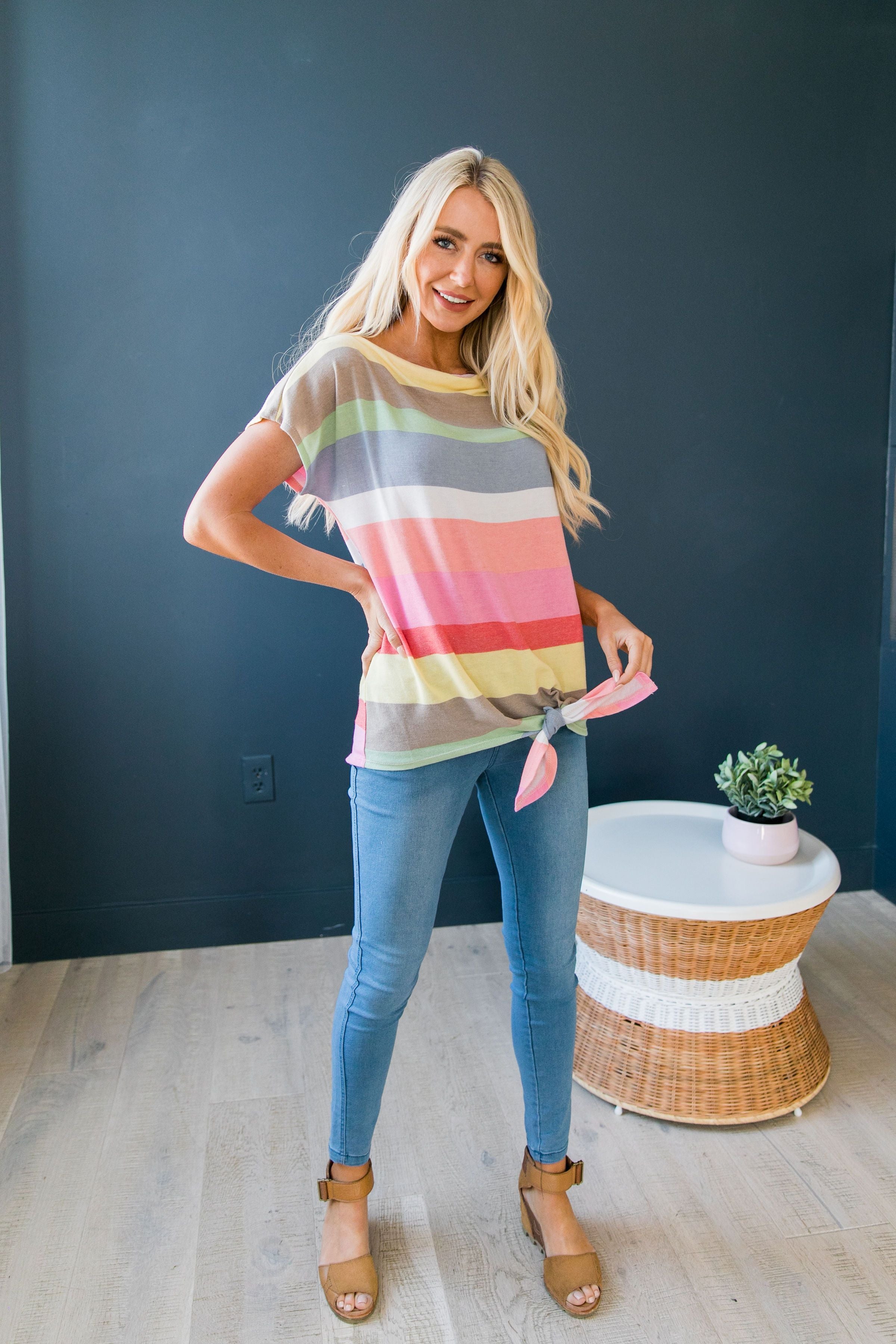 Pastel Rainbow Tie Front Top