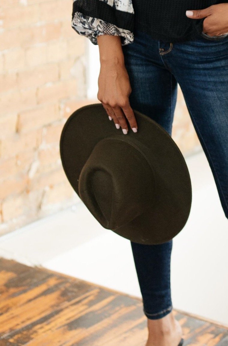 Felicity Flat Brim Hat In Olive