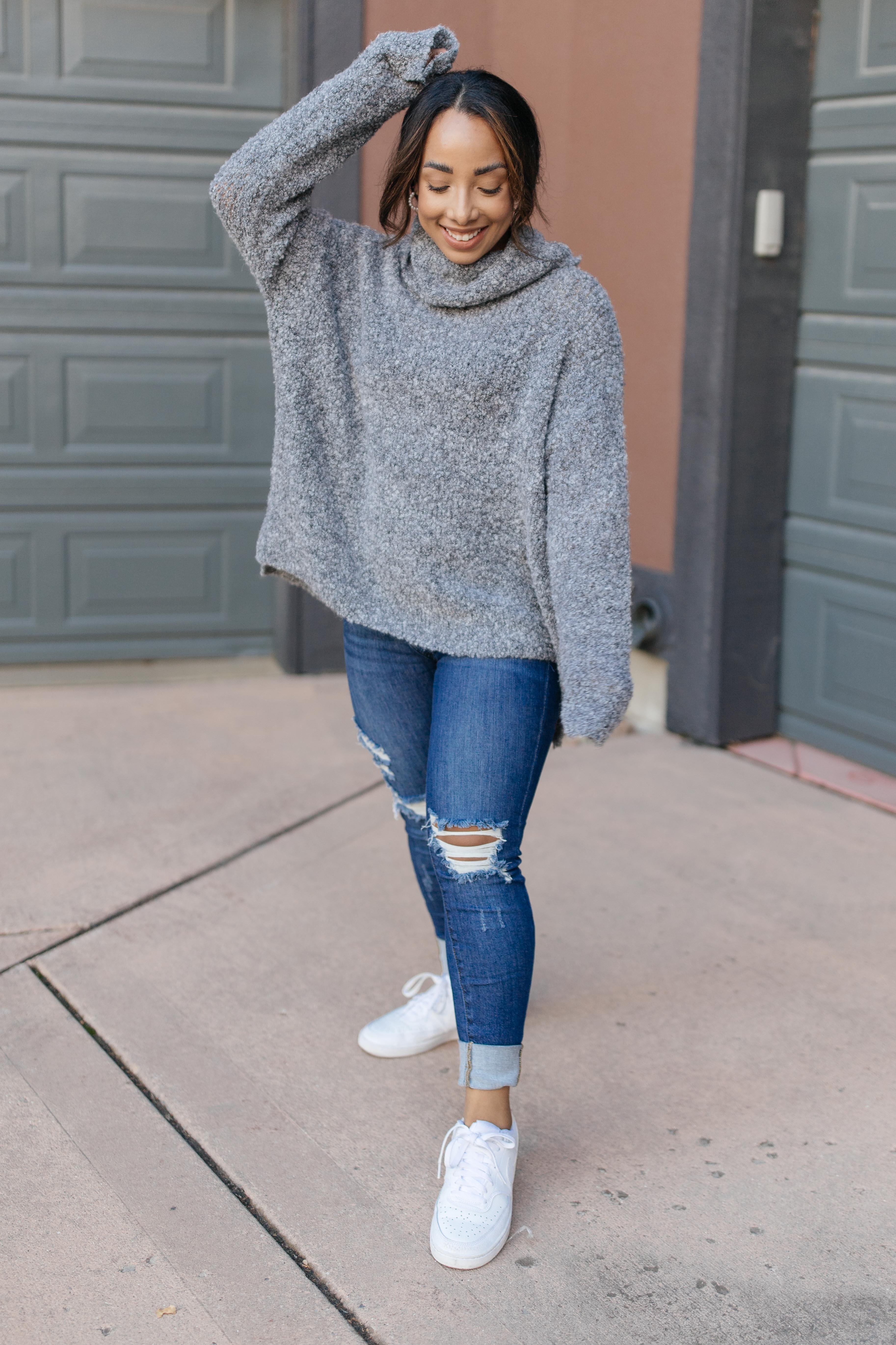 Popcorn And A Movie Sweater in Gray