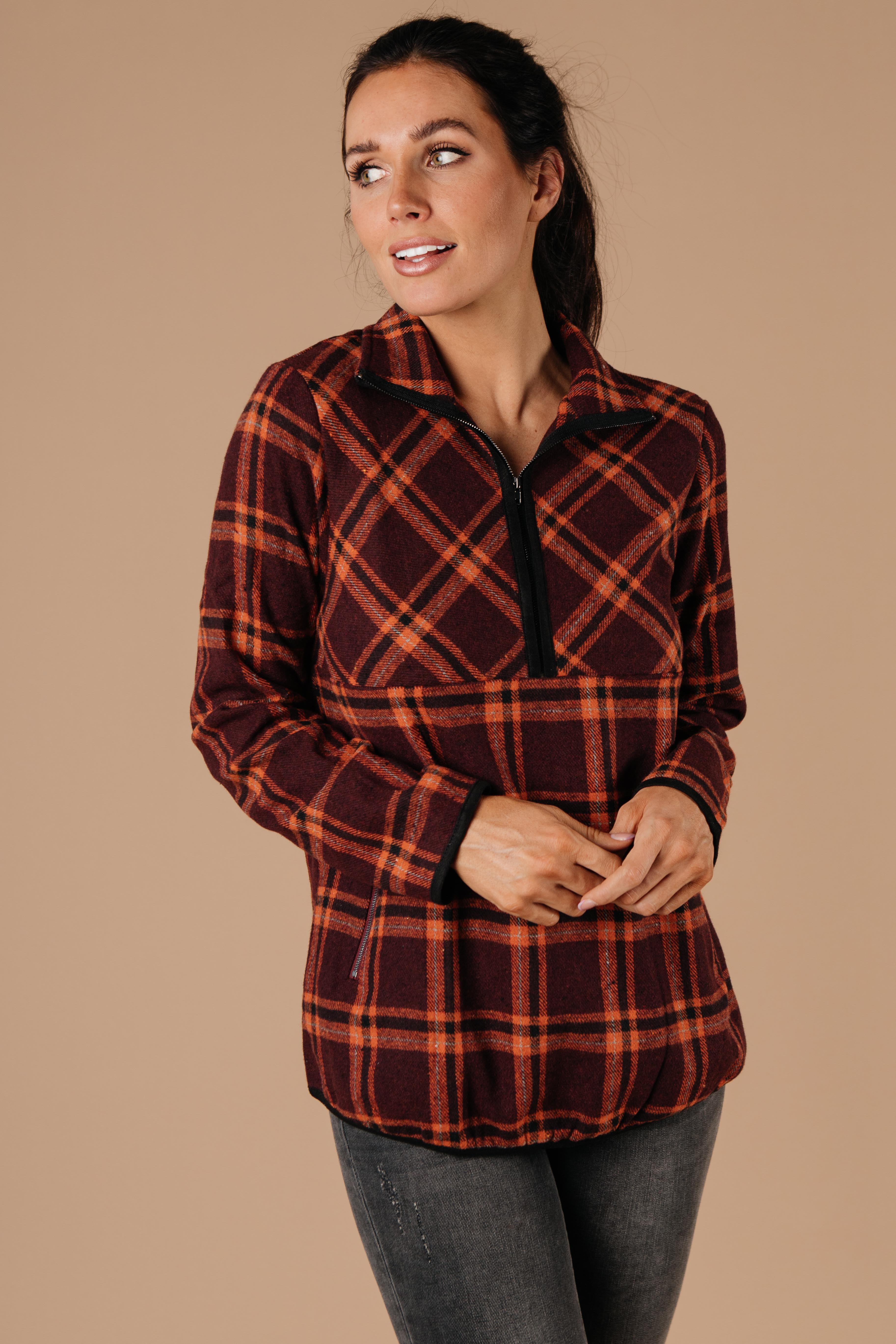 Pretty Plaid Half Zip Pullover