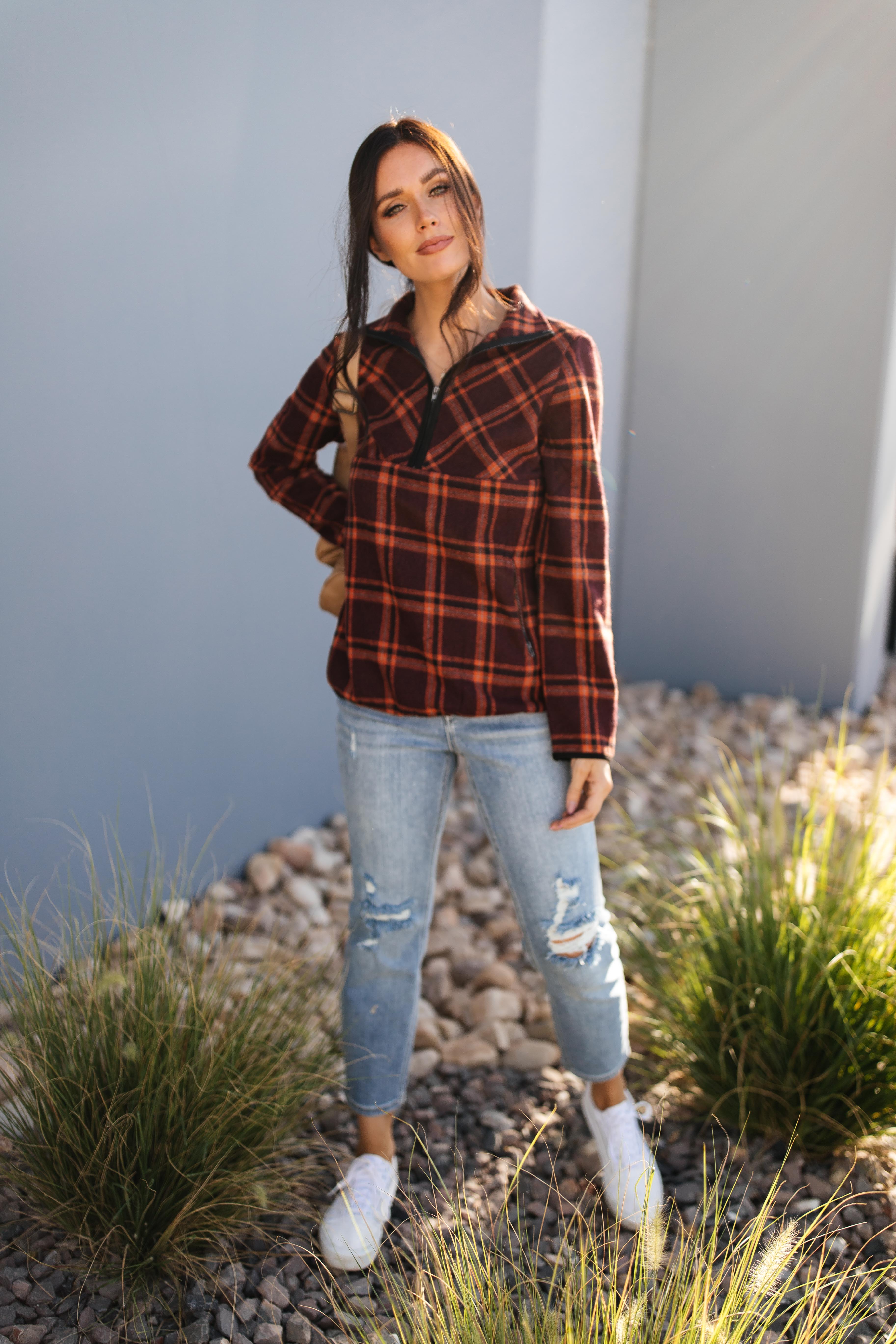 Pretty Plaid Half Zip Pullover