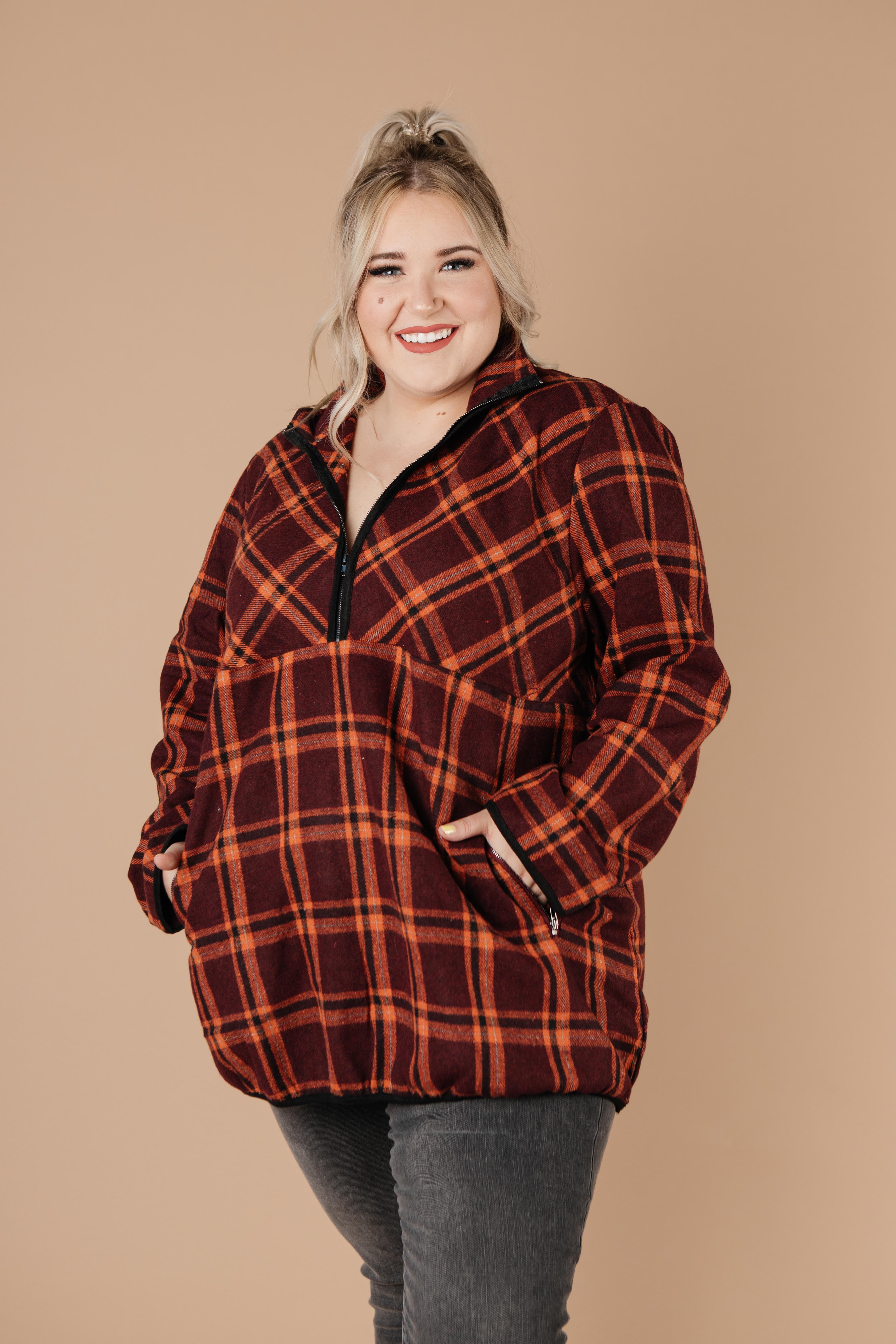 Pretty Plaid Half Zip Pullover