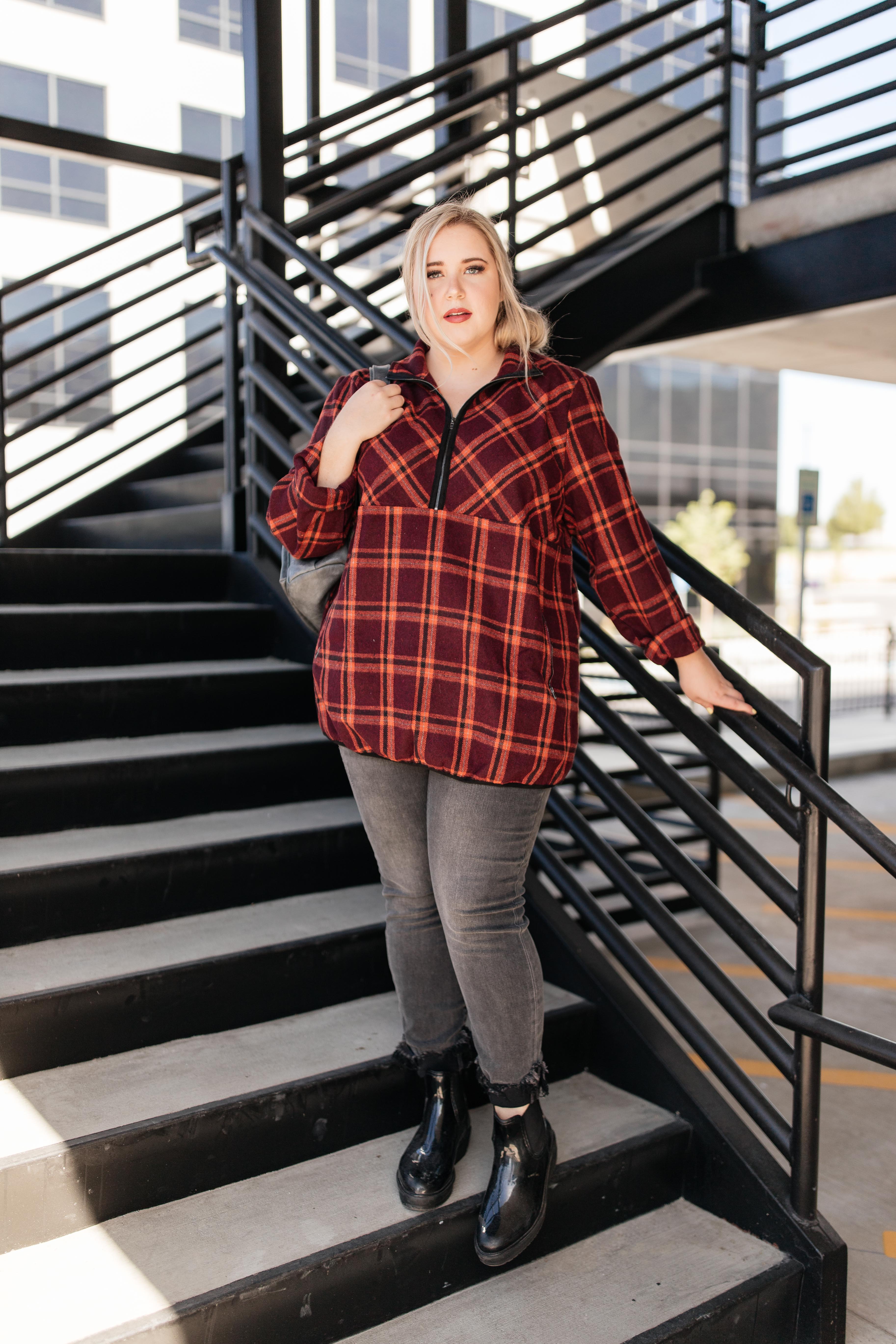 Pretty Plaid Half Zip Pullover
