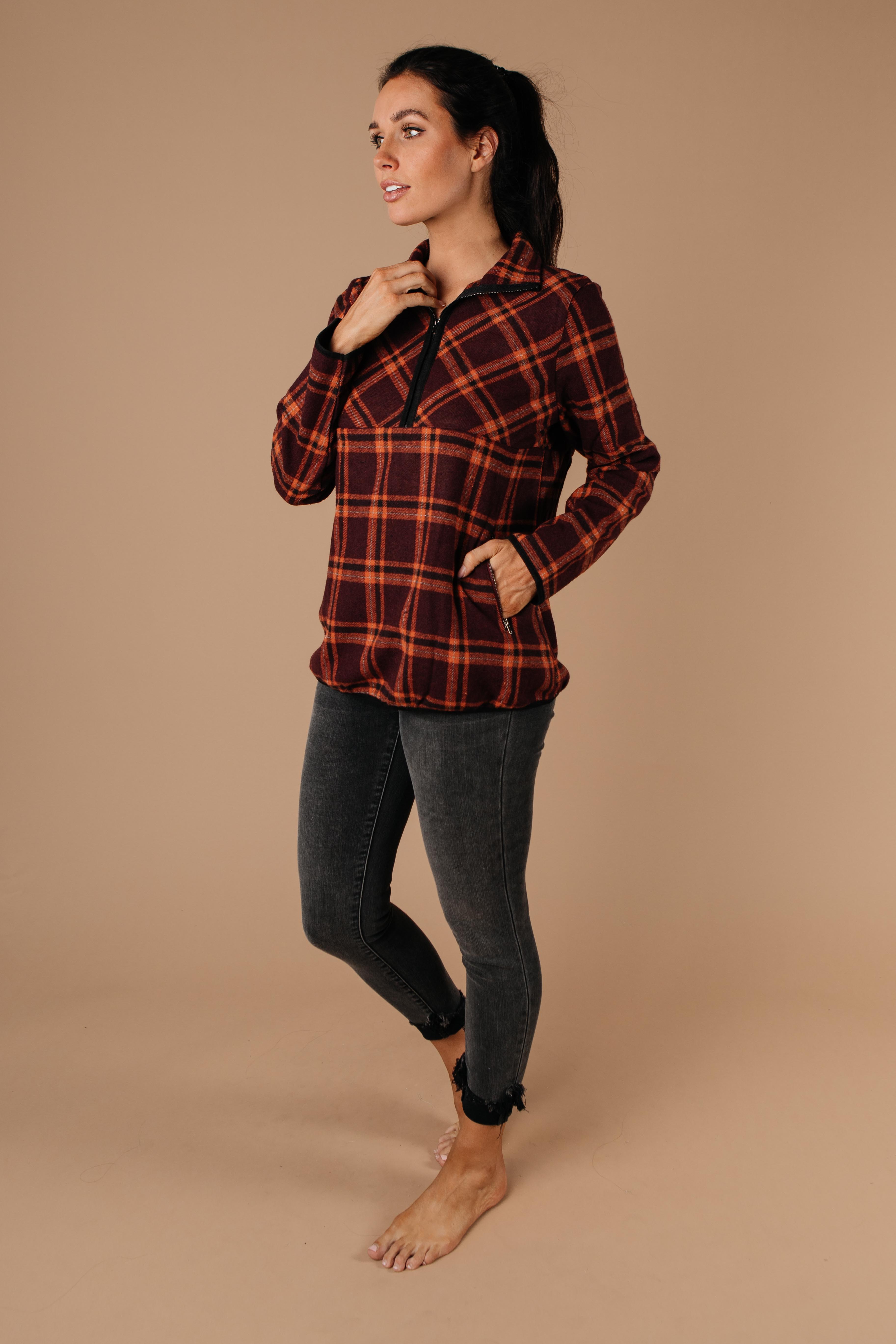 Pretty Plaid Half Zip Pullover