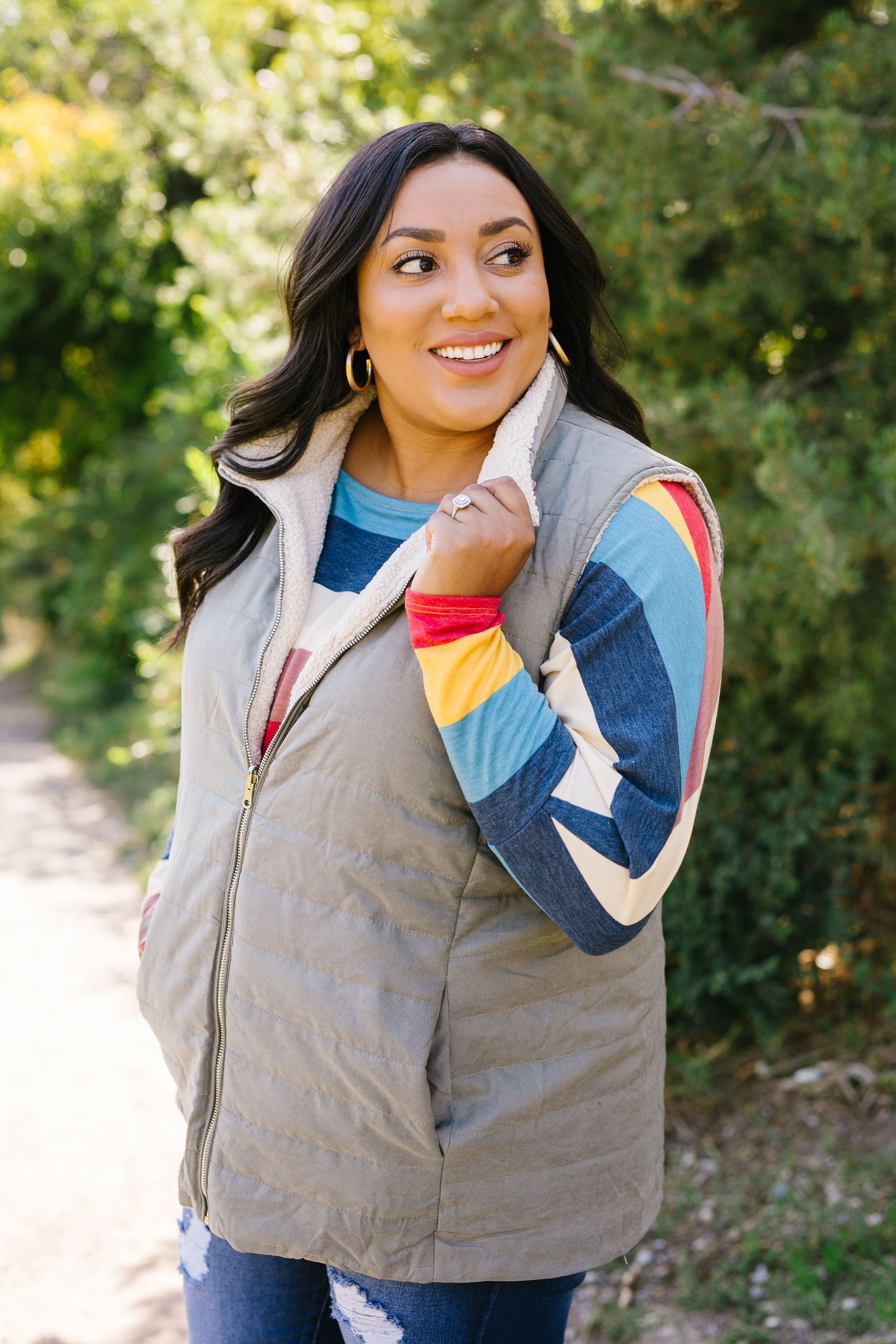 Reversible Shearling Puffer Vest In Mocha Gray
