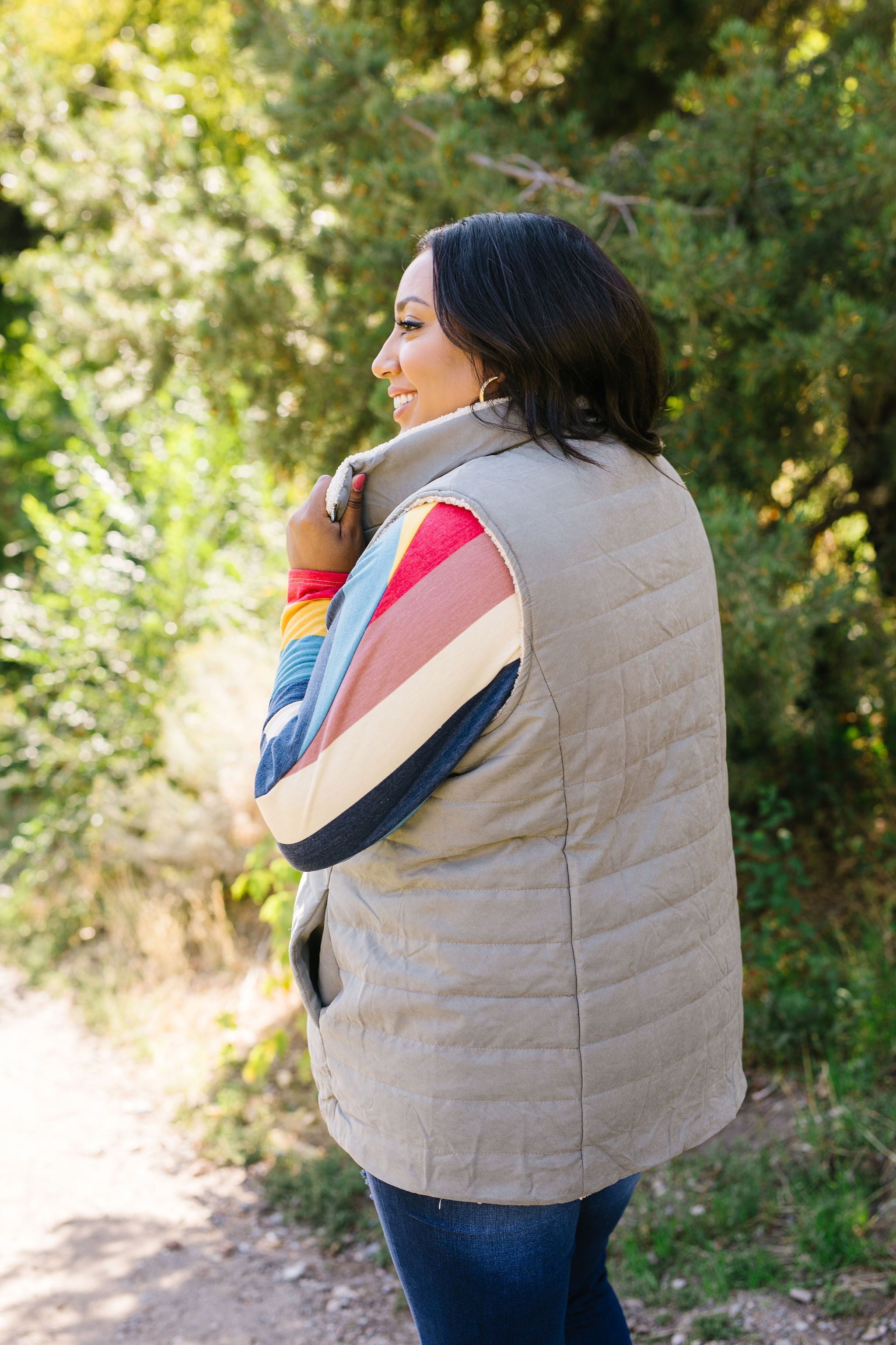 Reversible Shearling Puffer Vest In Mocha Gray