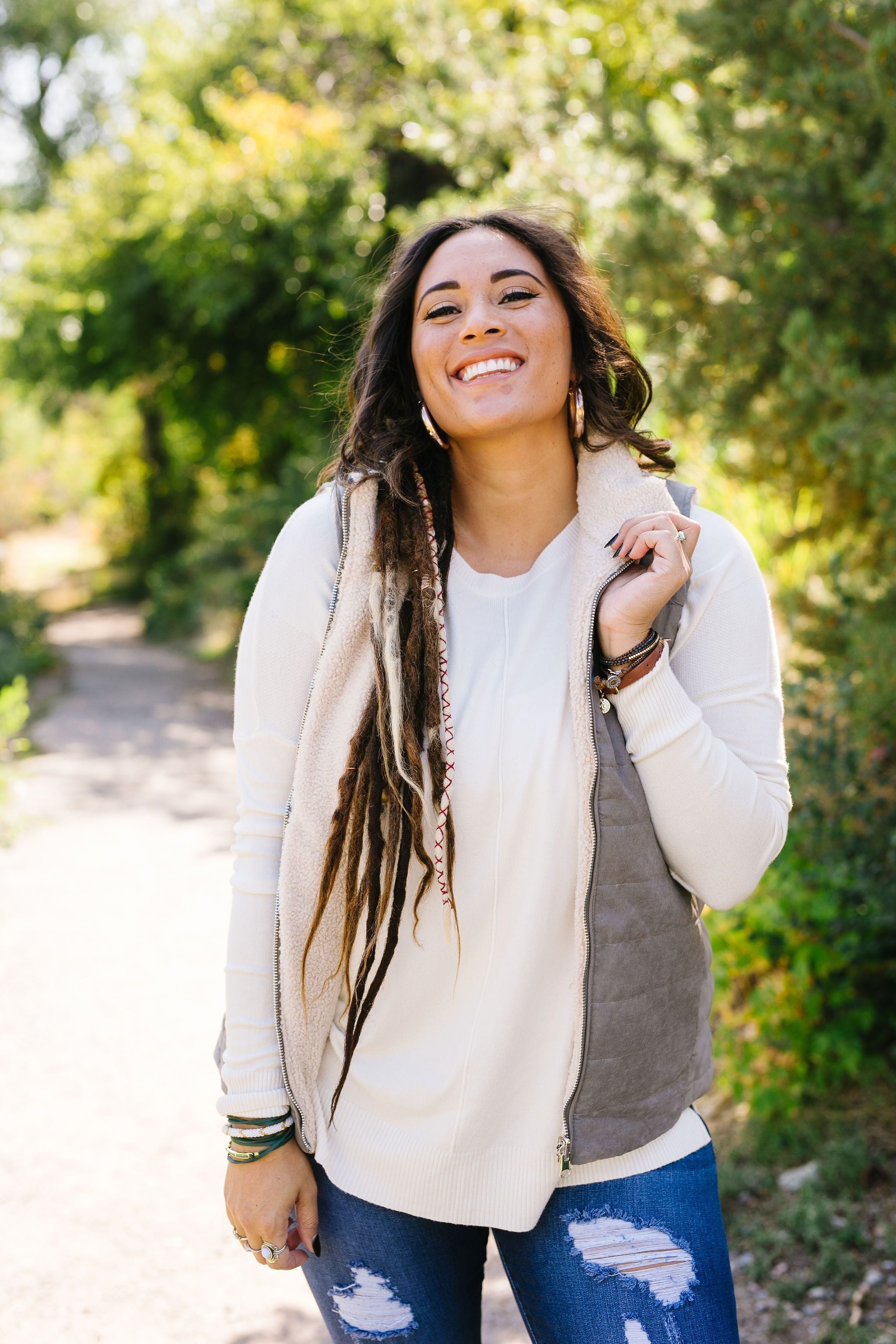 Reversible Shearling Puffer Vest In Mocha Gray
