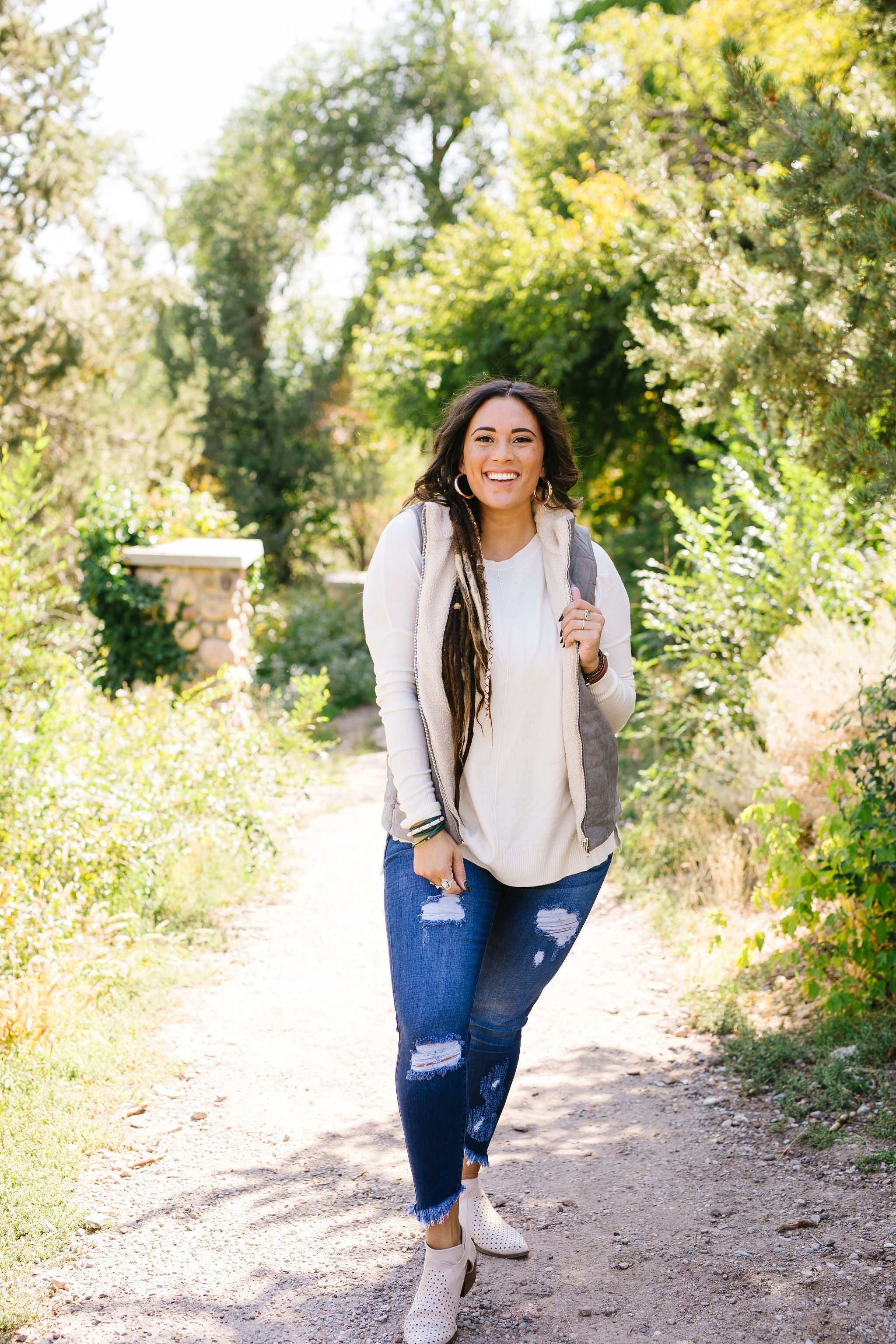 Reversible Shearling Puffer Vest In Mocha Gray
