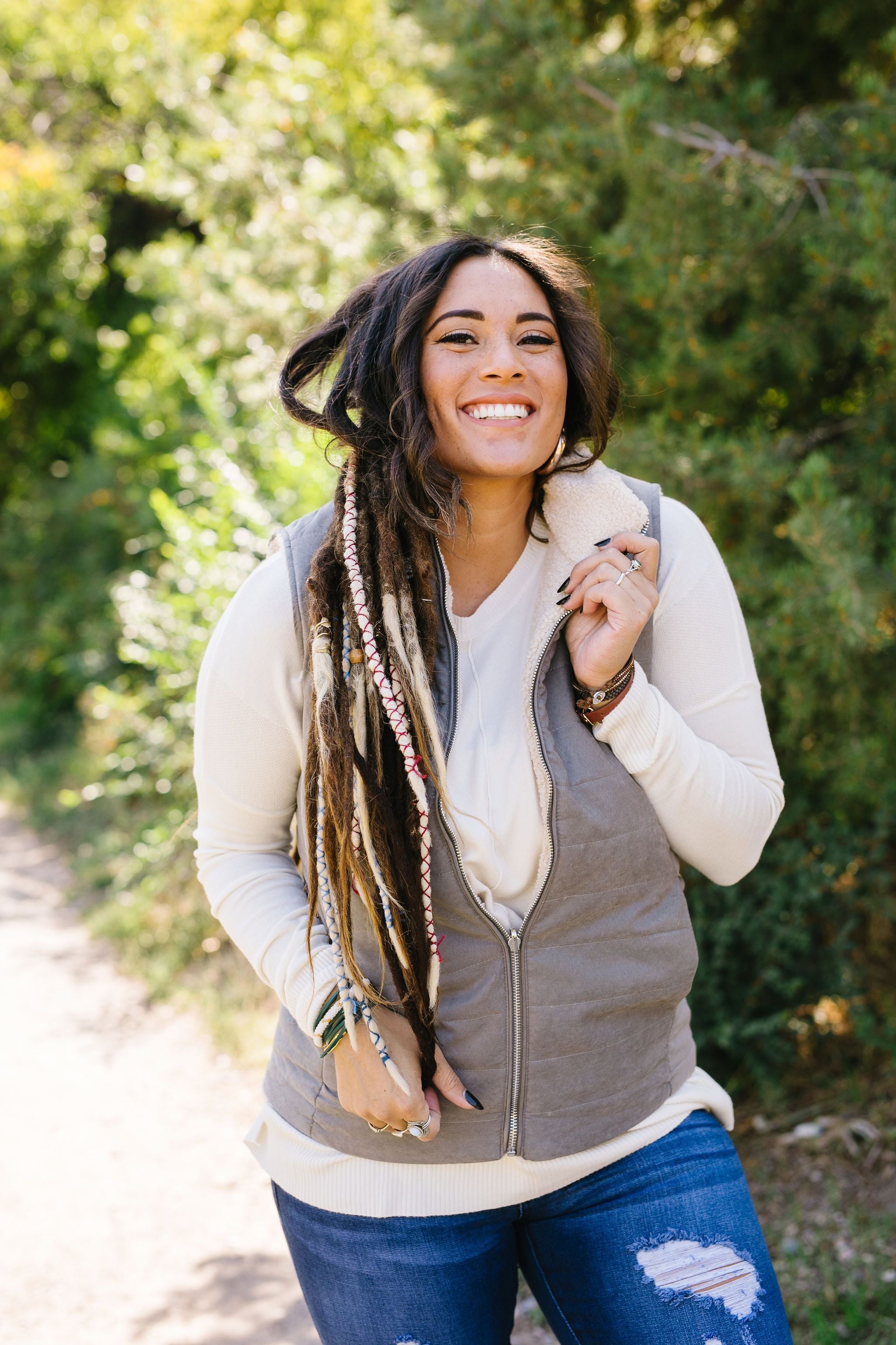 Reversible Shearling Puffer Vest In Mocha Gray