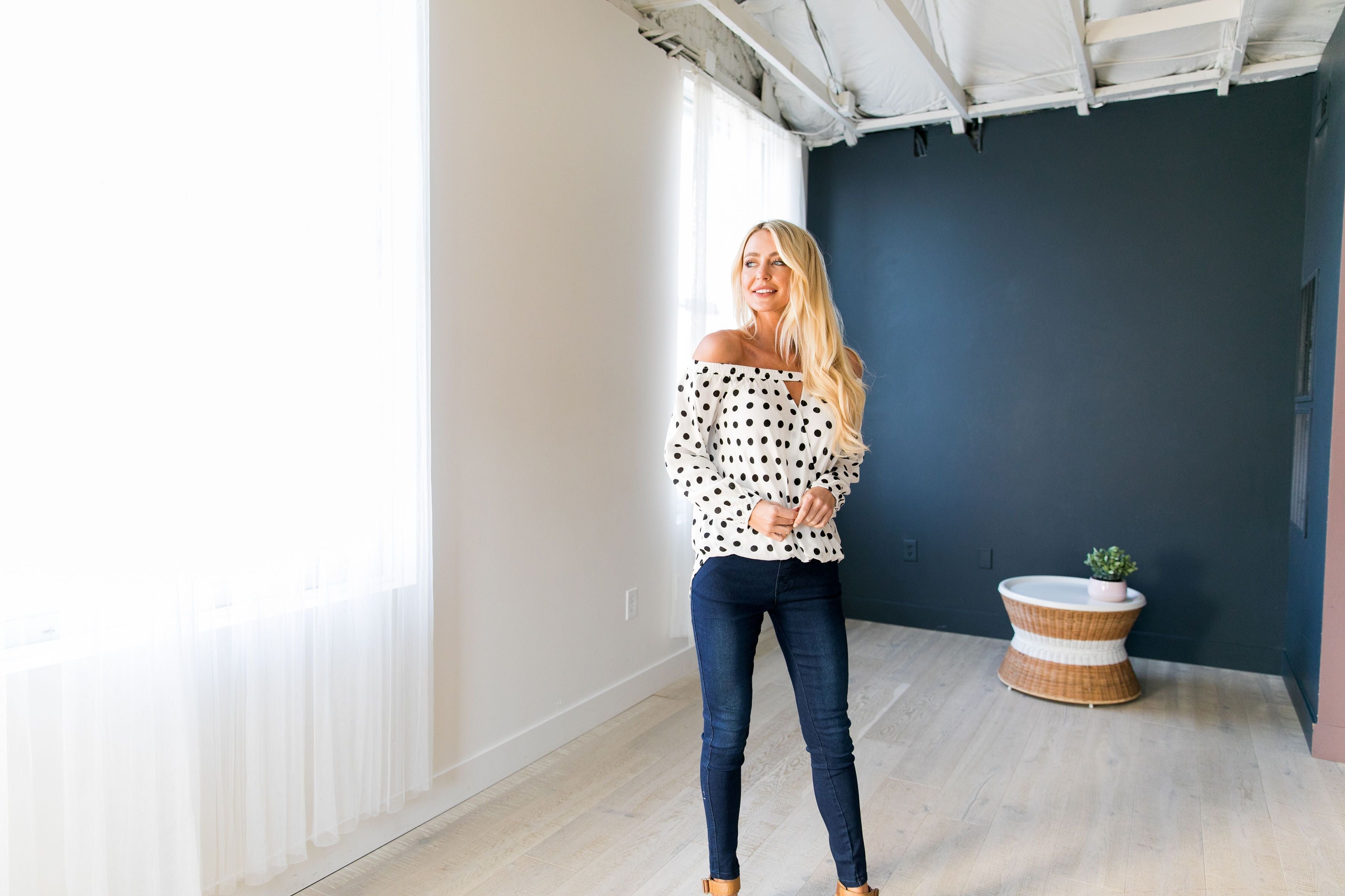 Seeing Spots Off-The-Shoulder Blouse