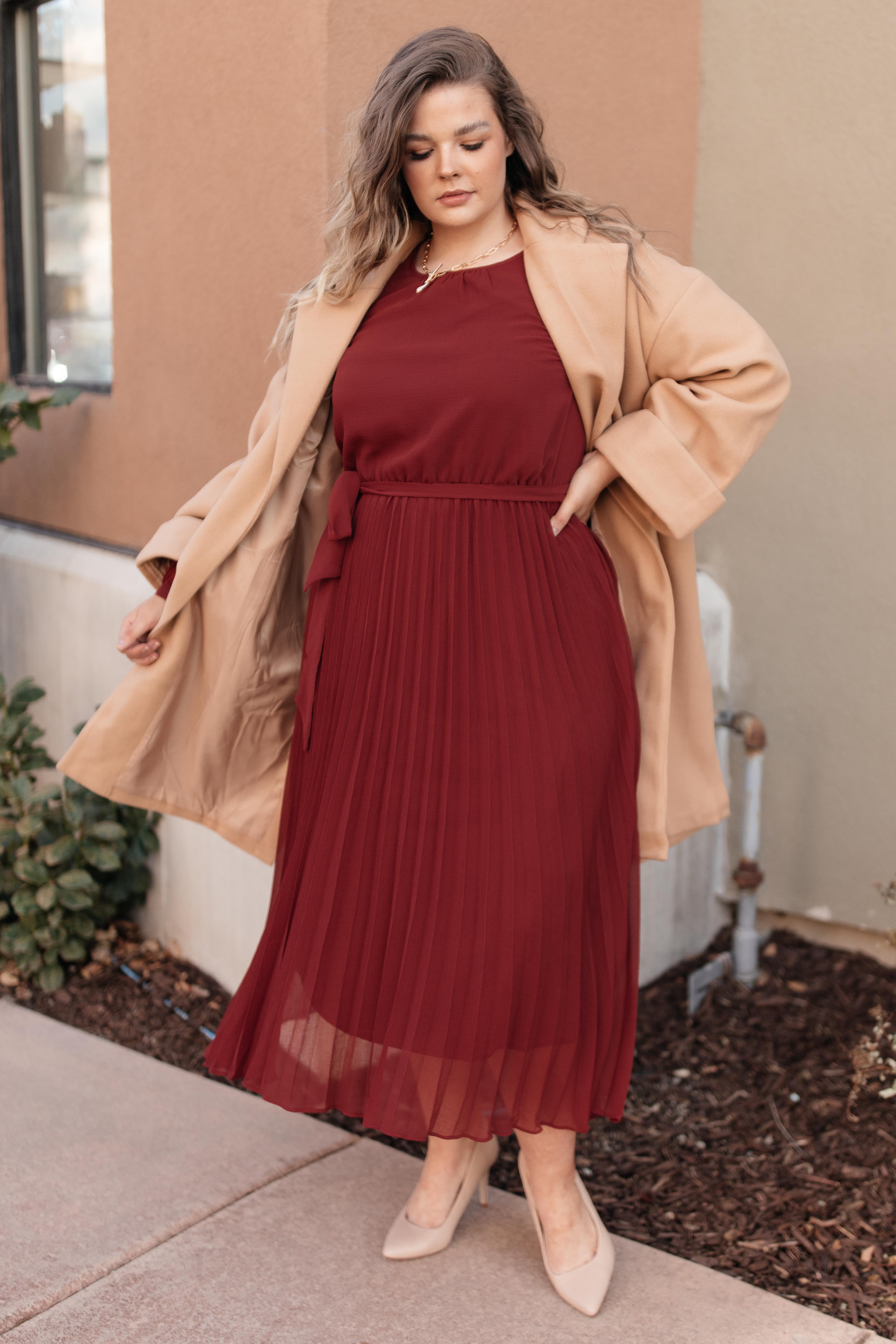 Simple And Pleated Dress in Rust