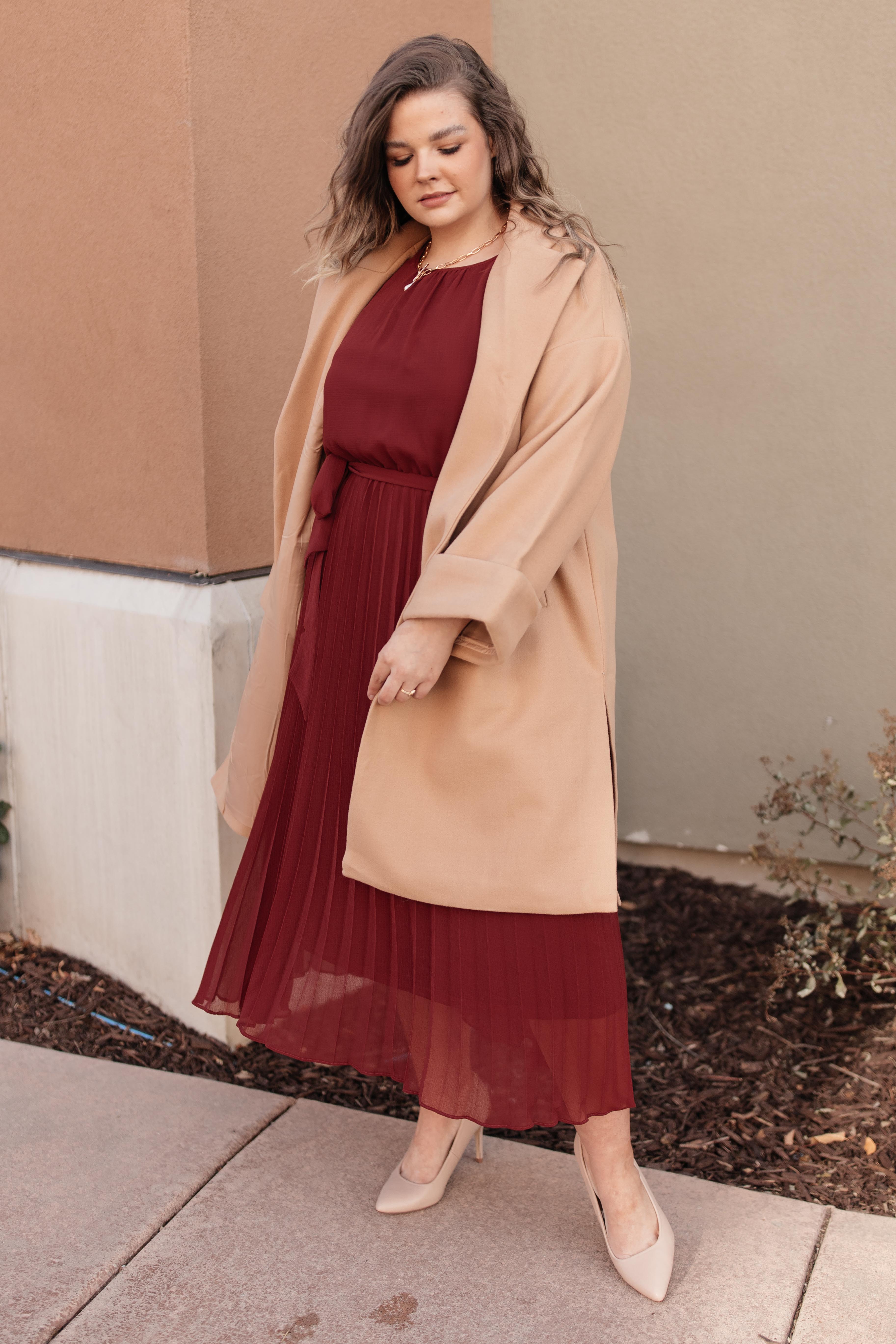 Simple And Pleated Dress in Rust