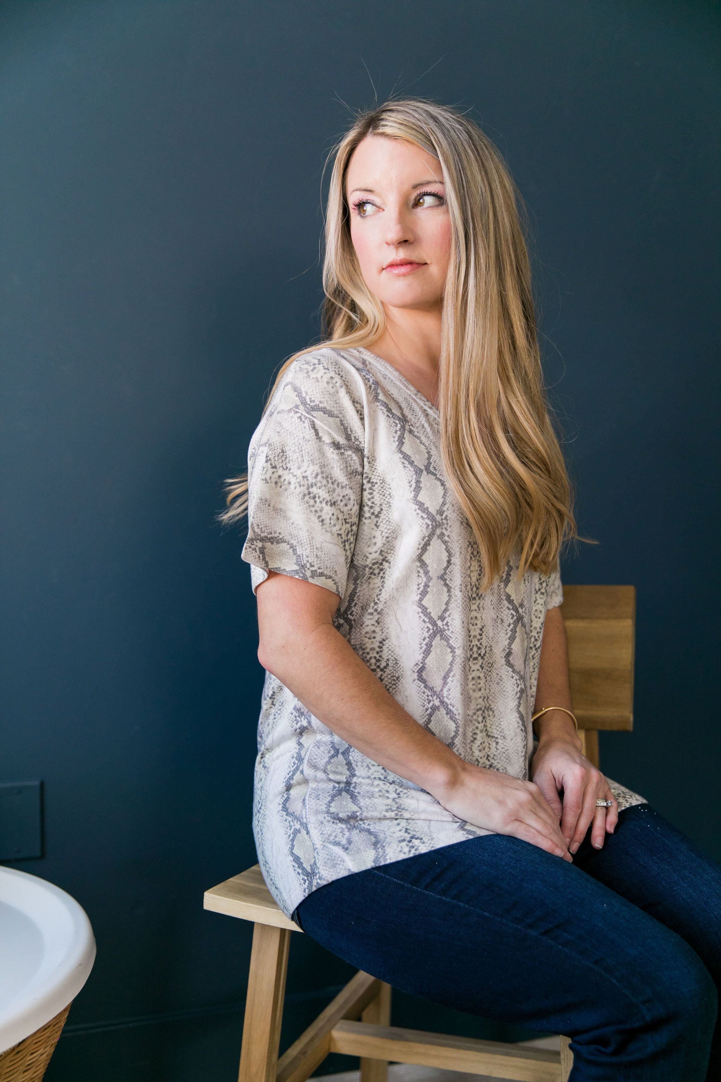 Snakeskin V-Neck Top