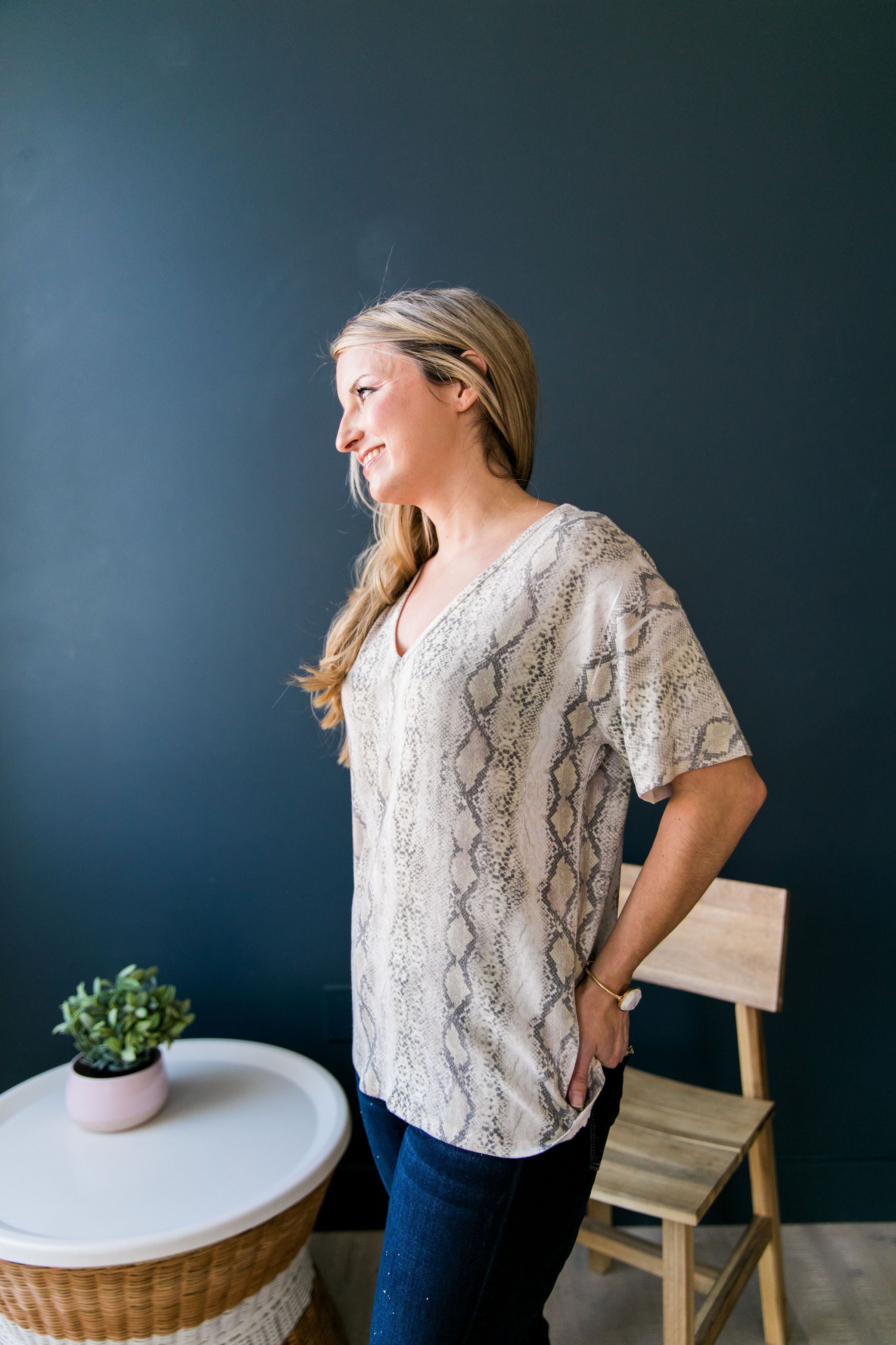 Snakeskin V-Neck Top