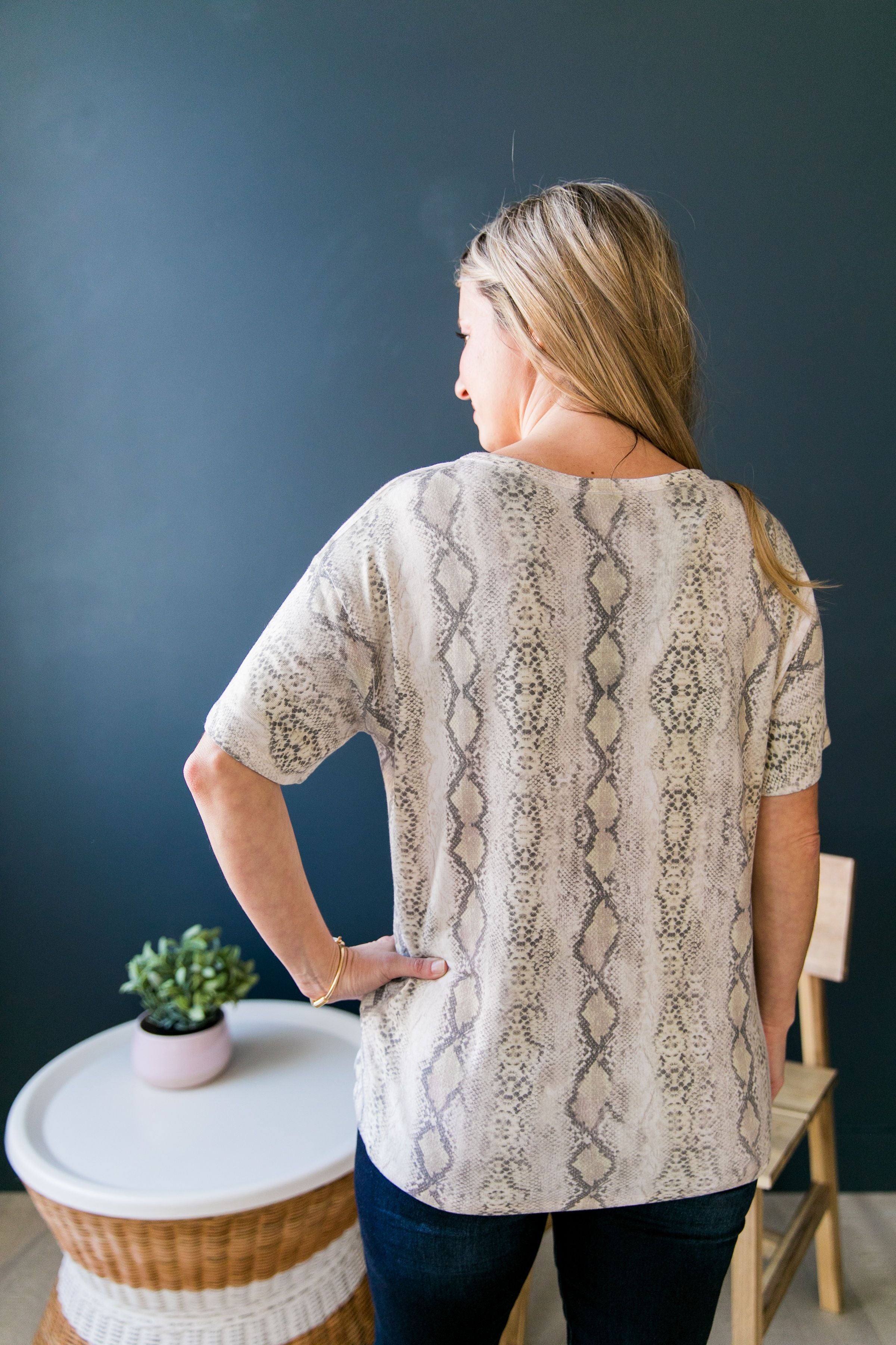 Snakeskin V-Neck Top