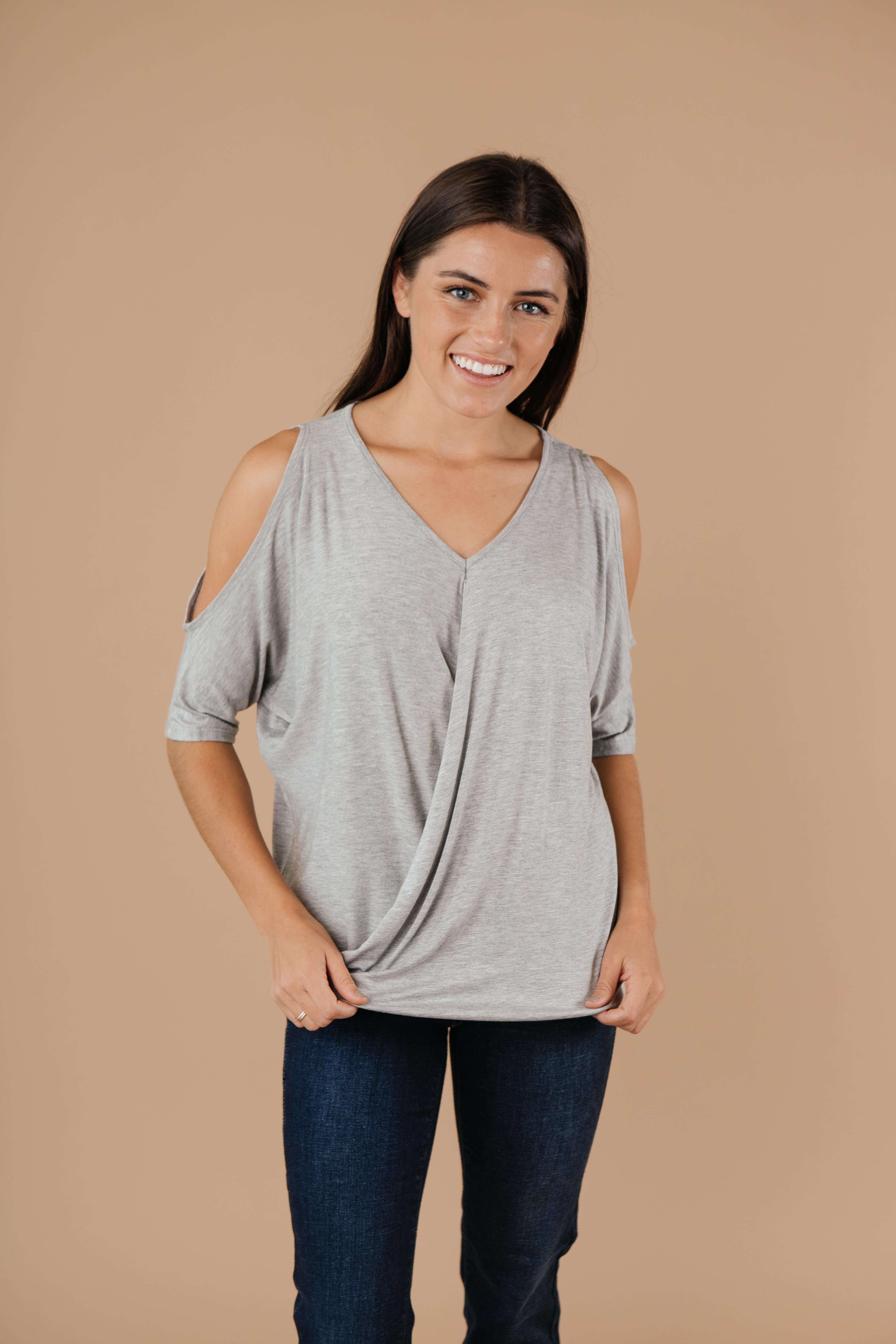 Split The Check Top In Heather Gray