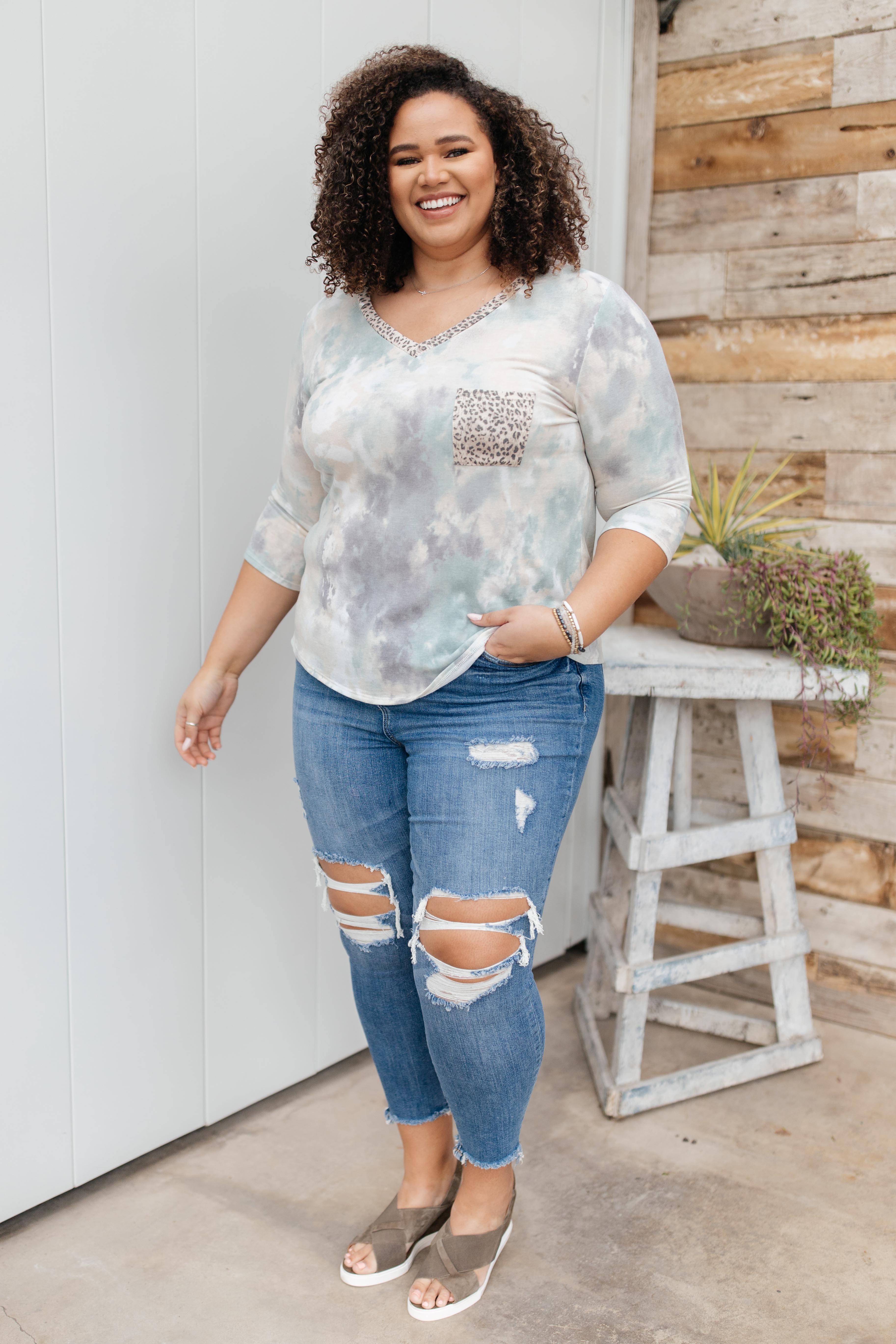 Spotted In The Clouds Top in Sage and Cream