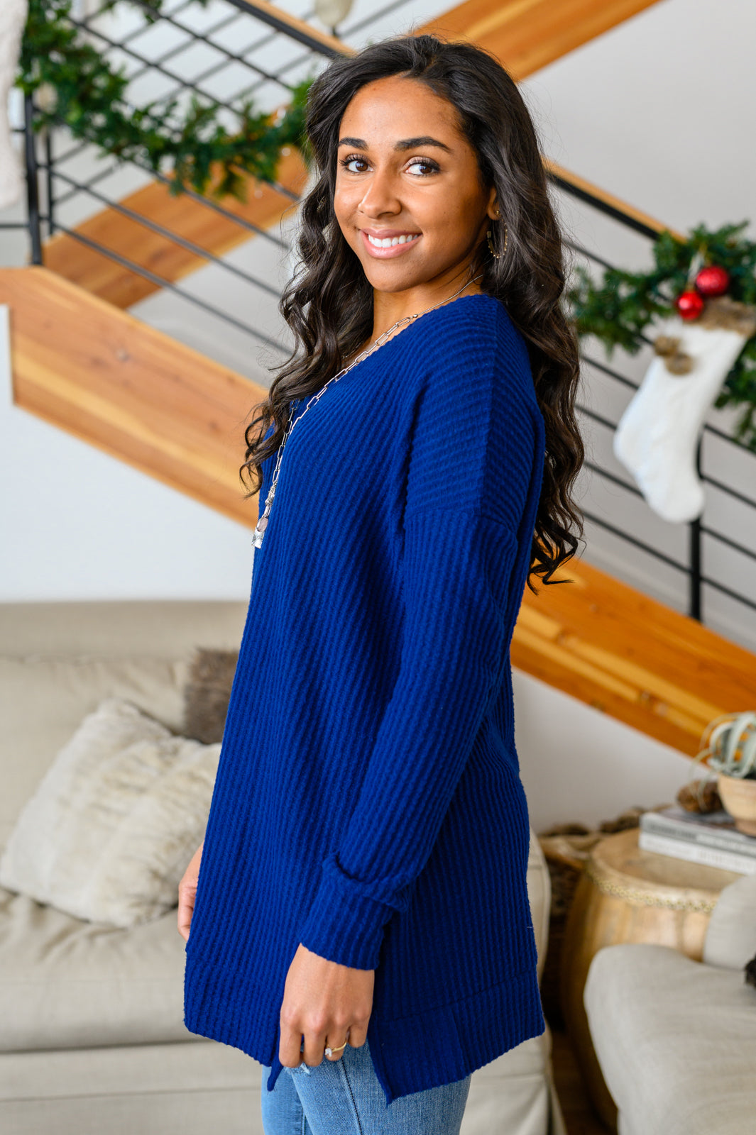 Stay The Night Waffle V-Neck Sweater